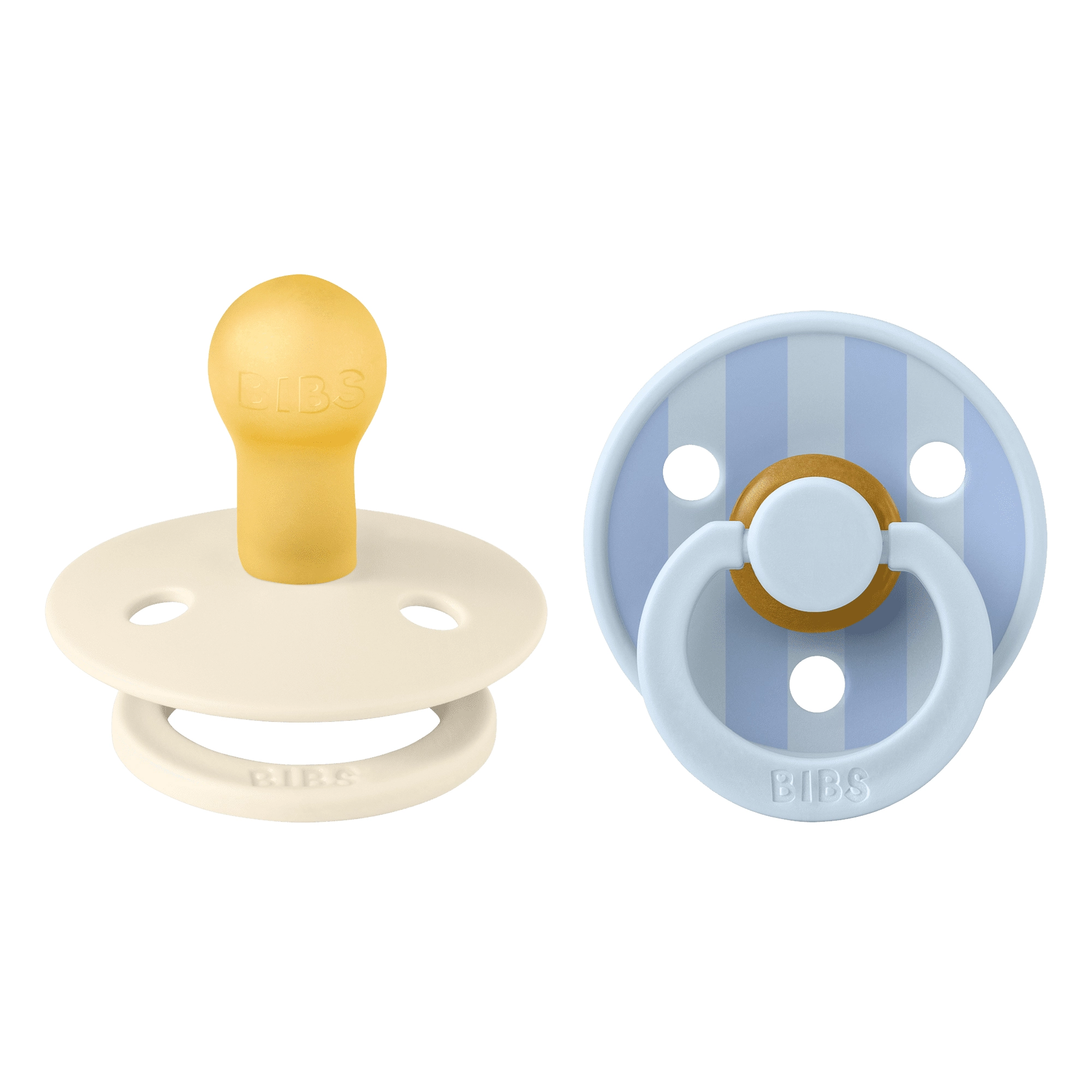 BIBS Round Pacifier Studio Colour 2 Pack Block Latex Size 2 Baby Blue Dusty Blue Mix