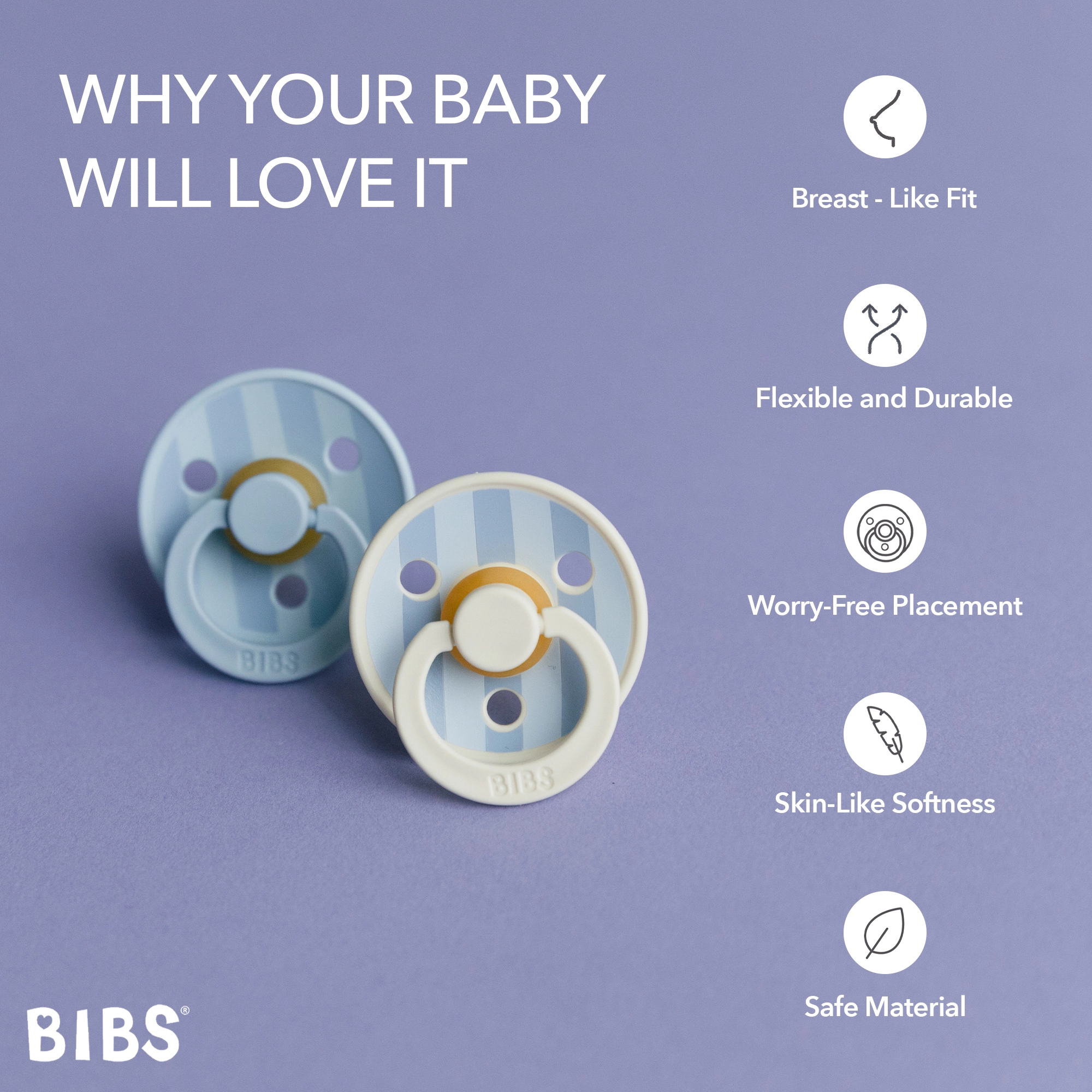 BIBS Round Pacifier Studio Colour 2 Pack Block Latex Size 2 Baby Blue Dusty Blue Mix