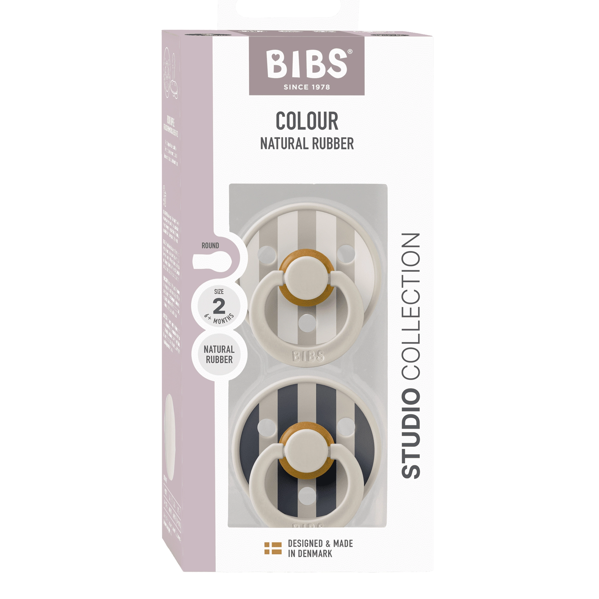 BIBS Round Pacifier Studio Colour 2 Pack Block Latex Size 2 Sand Mix