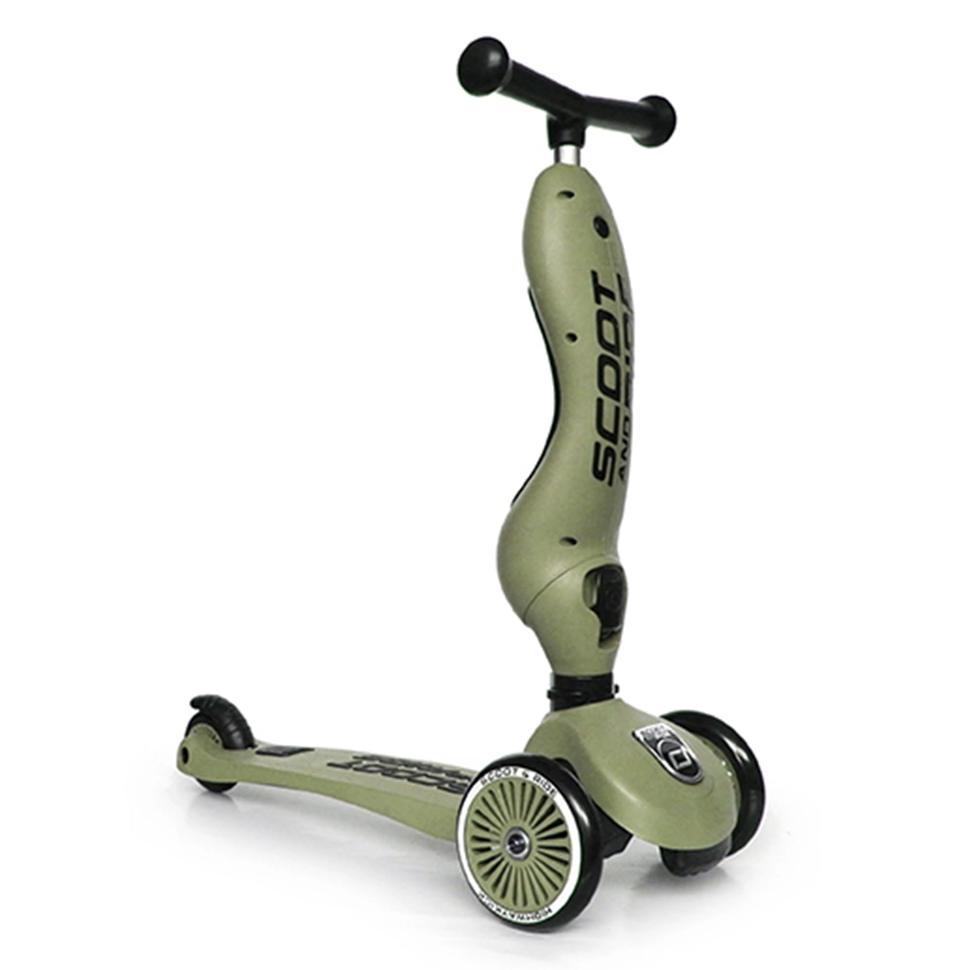 Scoot & Ride Highwaykick 1 Kids Scooter with Adjustable Seat, 2-in-1 Kick Scooter for Children Aged 1–5 Years, Olive