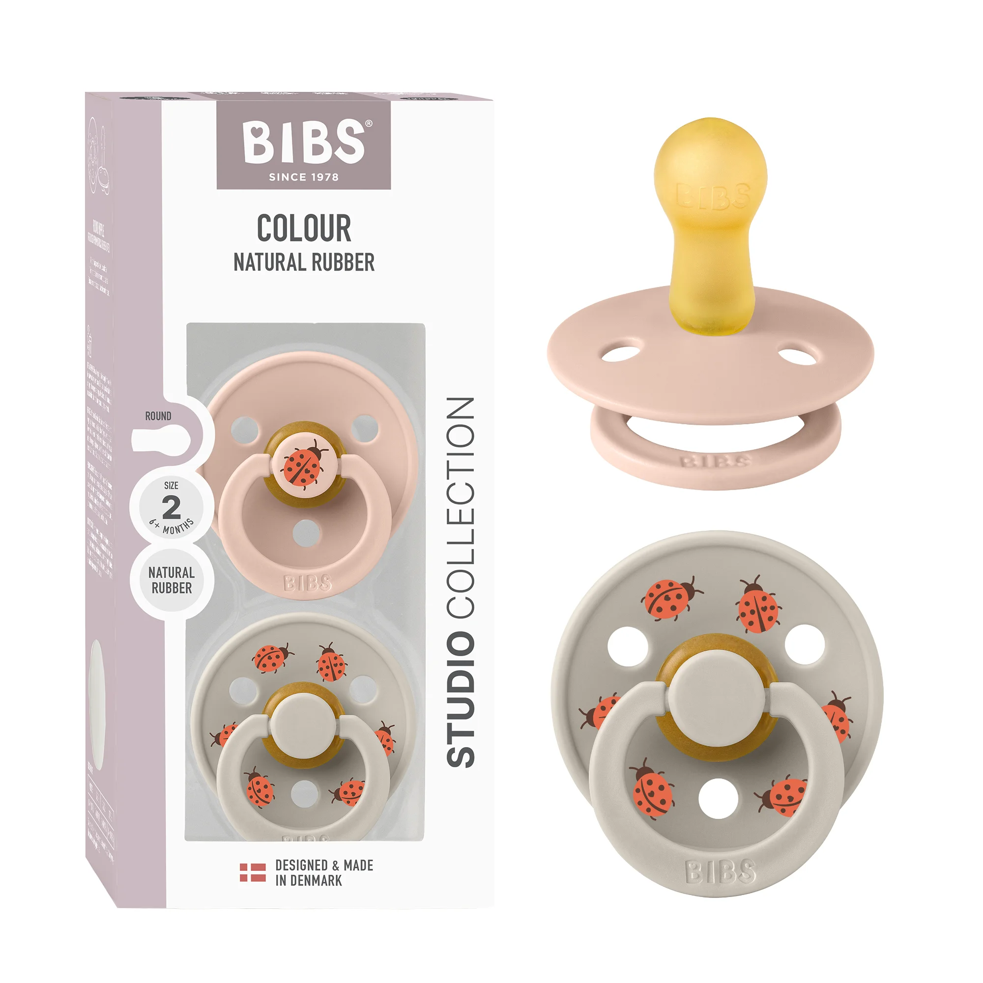 BIBS Pacifier Studio Colour 2 PACK Ladybug Latex Size 2 Blush Mix