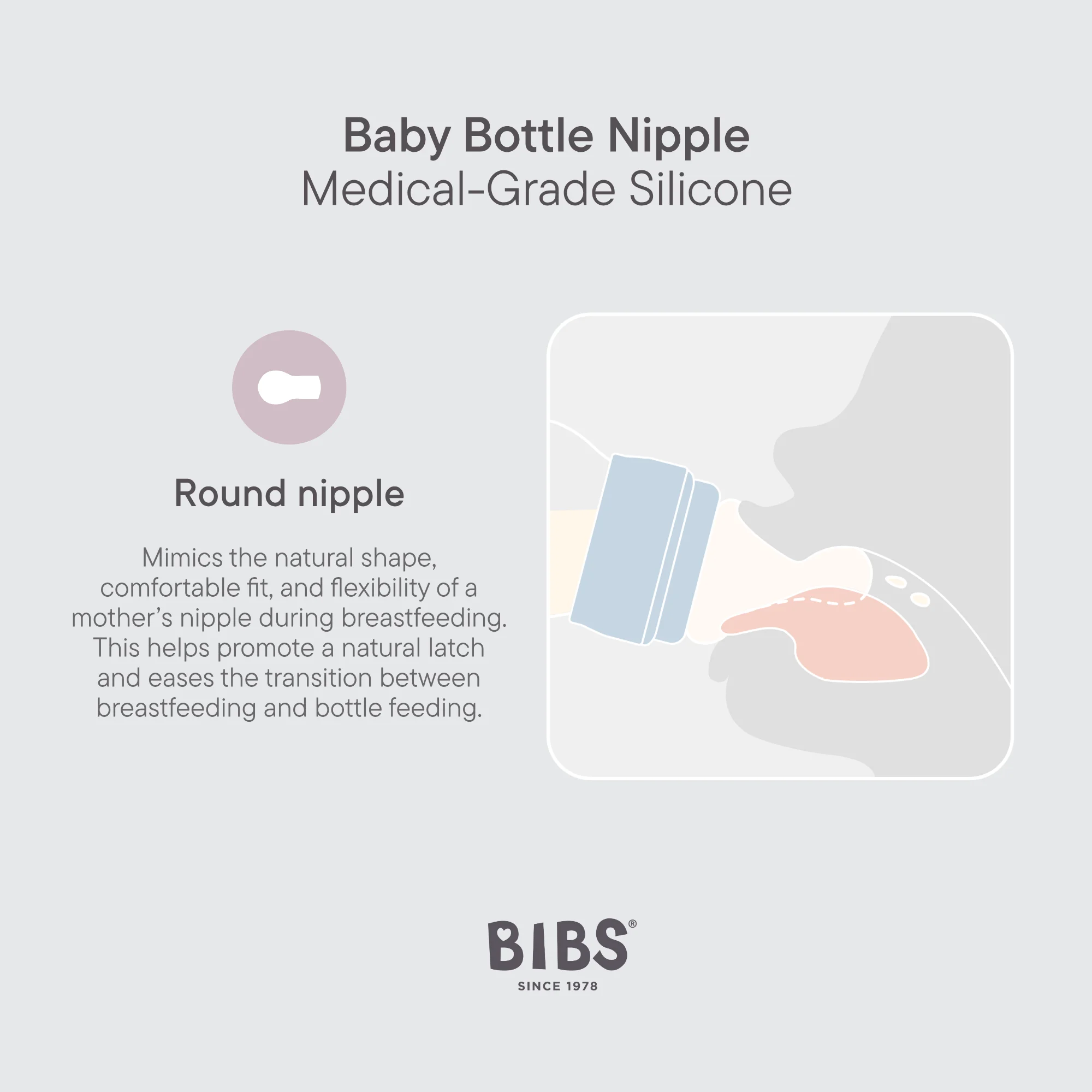 BIBS Baby Bottle Nipple Round Silicone 2 pack Thick Flow