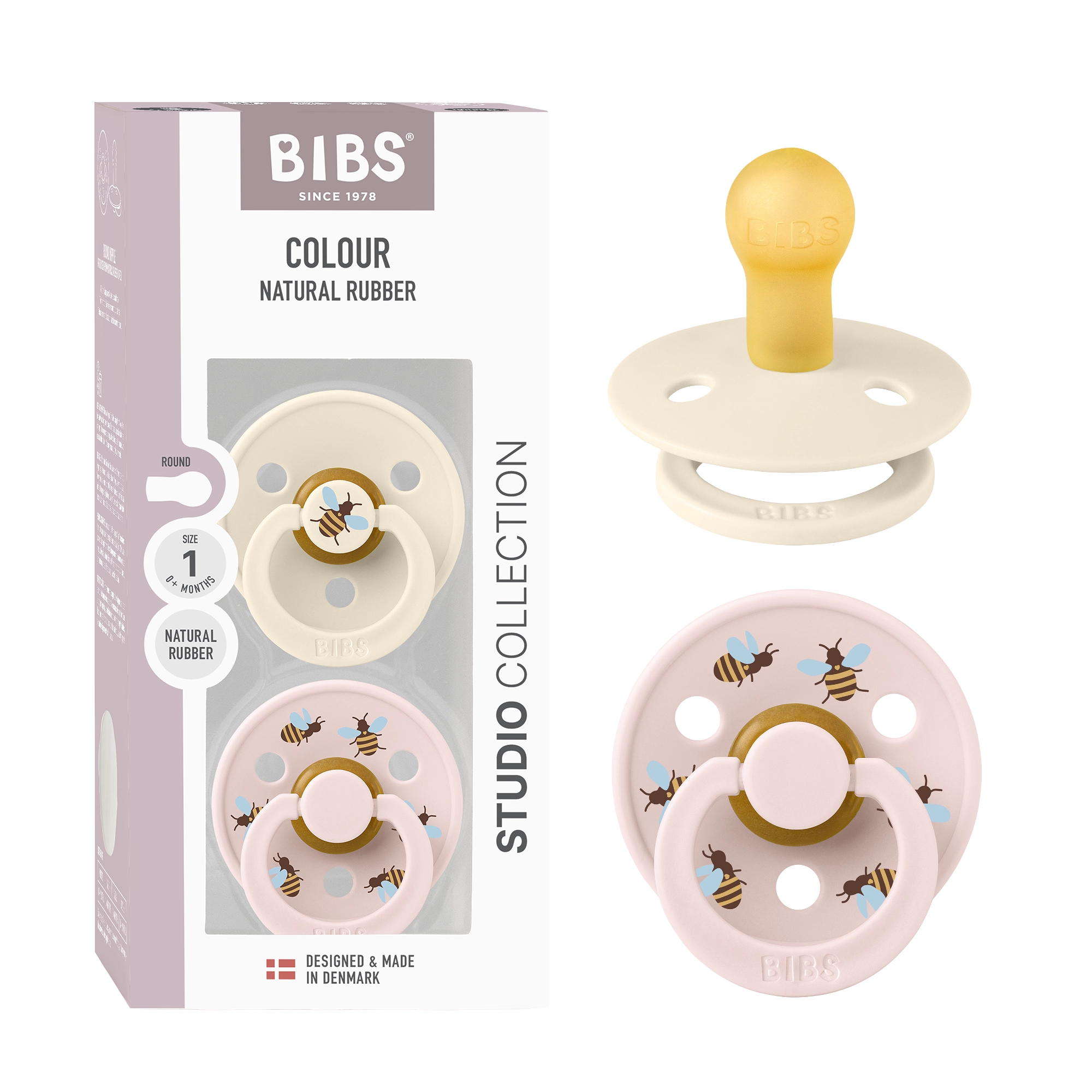 BIBS Pacifier Studio Colour 2 PACK Bumblebee Latex Size 1 Ivory Mix
