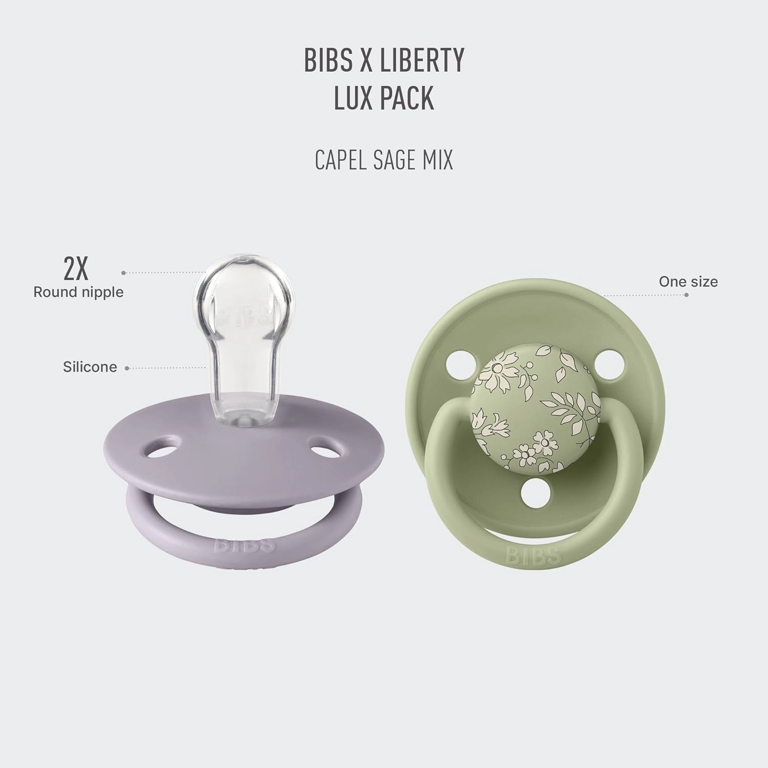 BIBS x Liberty 2 PACK De Lux Capel Silicone Onesize Sage Mix