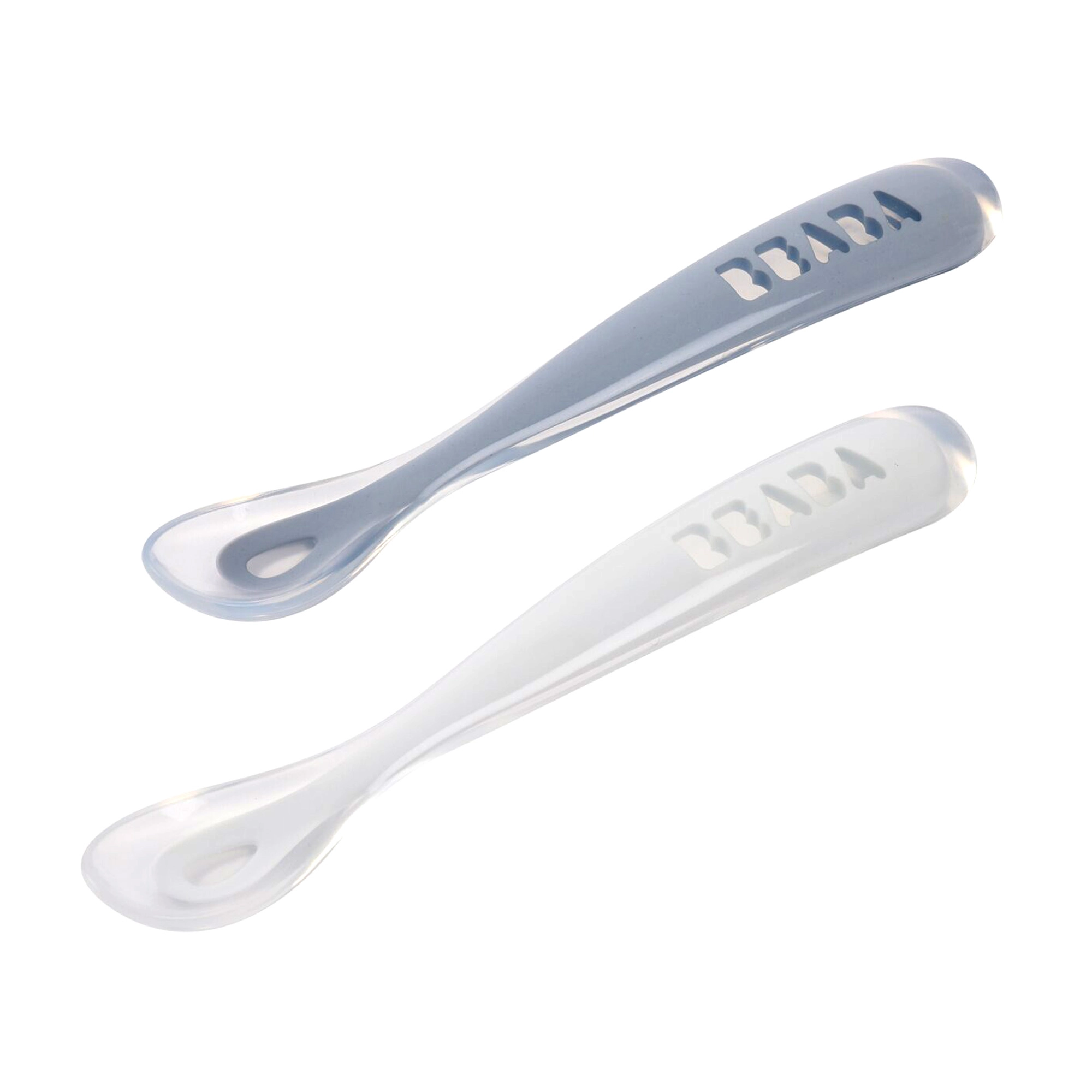 BEABA Silicone Spoon 1st Age Set Of 2 + Box Pebble Cloud Blue Duo