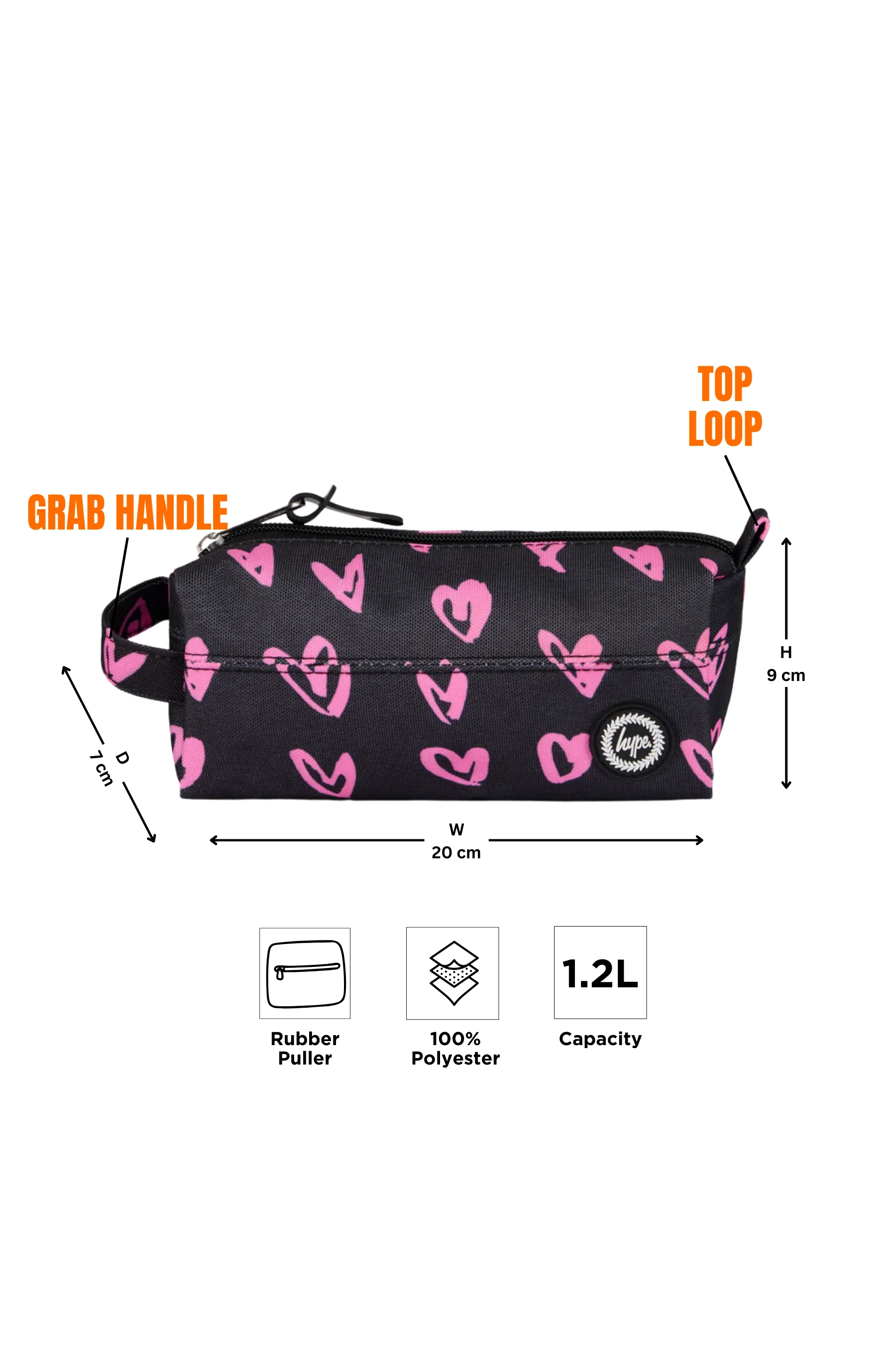 HYPE Pencil Case Black Pink Scribble Heart