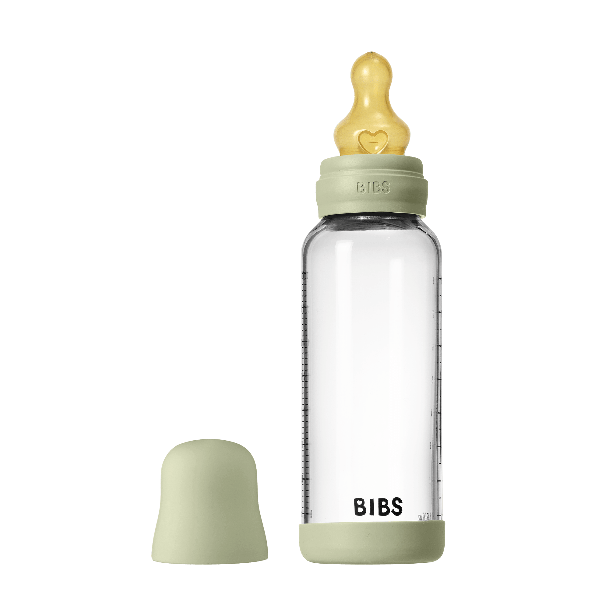 BIBS Glass Baby Bottle Round Latex 1 pack 240 ml Medium Flow Sage