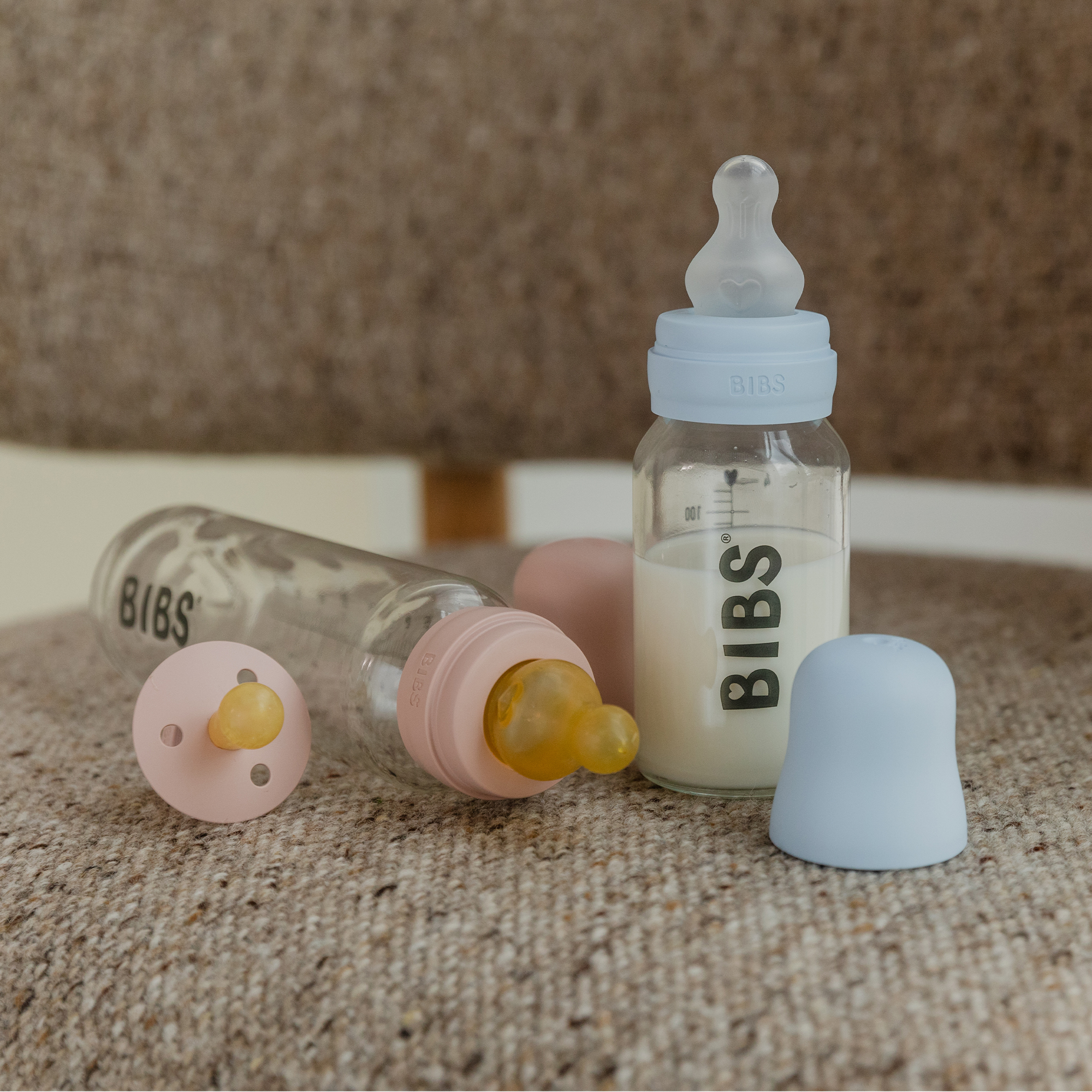 BIBS Glass Baby Bottle Round Latex 2 Pack 240 Ml Medium Flow Sage