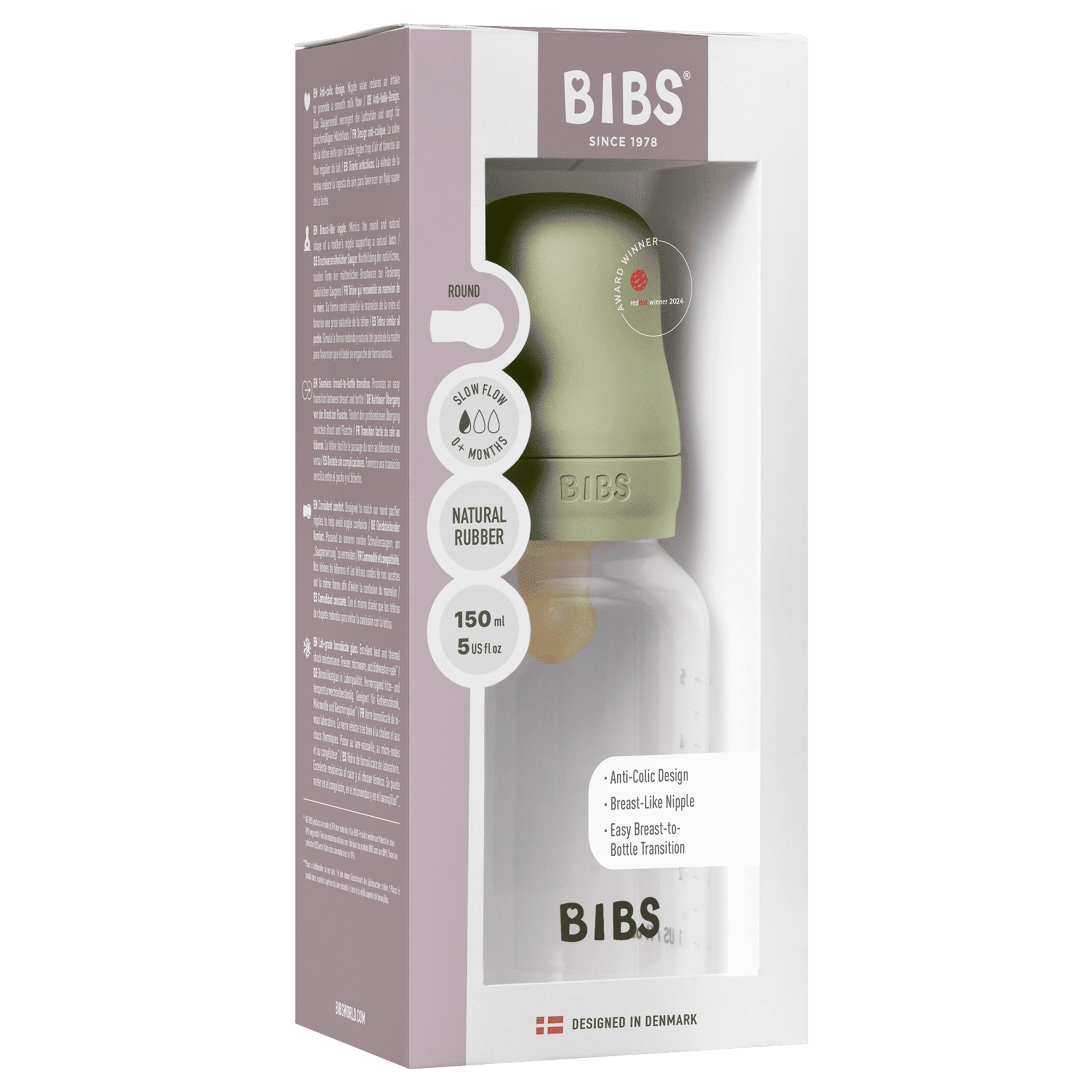 BIBS Baby Bottle Round Nipple Latex 1 Pack 150 Ml Slow Flow Ivory