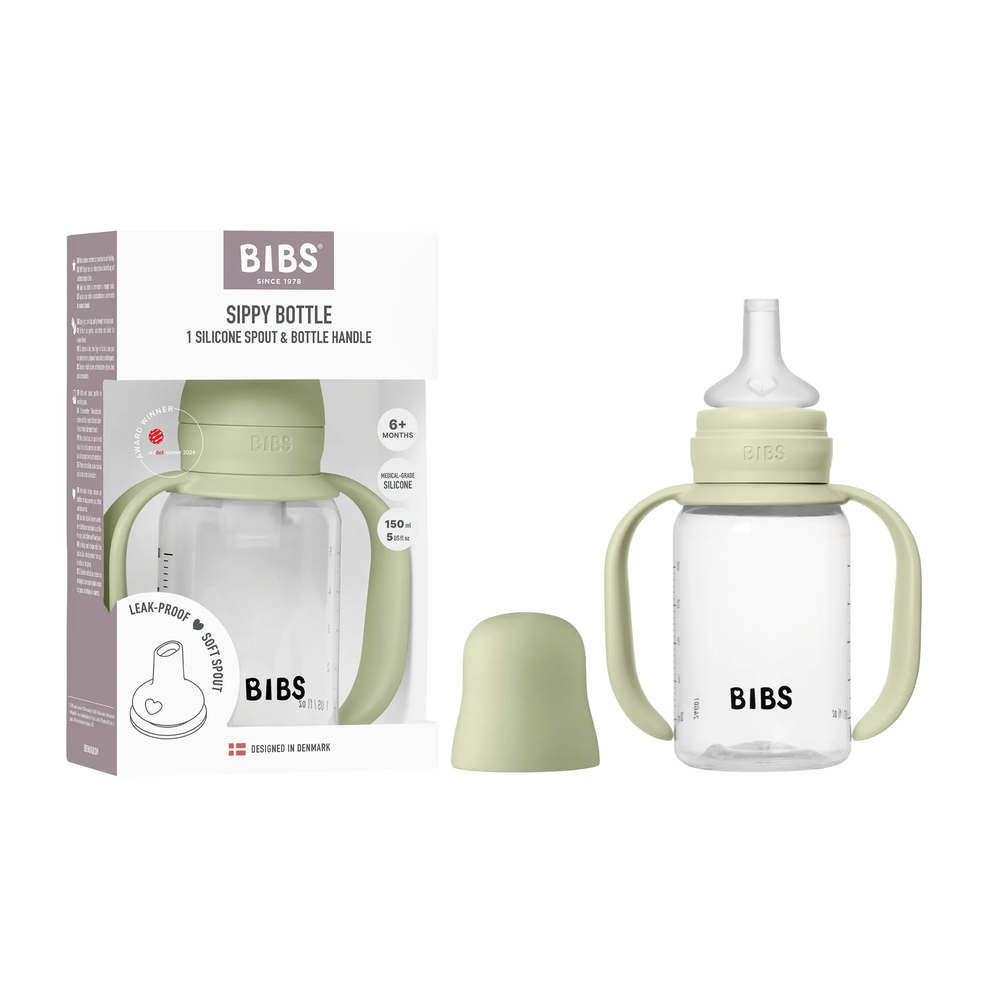BIBS Baby Sippy Bottle Spout Silicone 1 pack 150 ml Sage