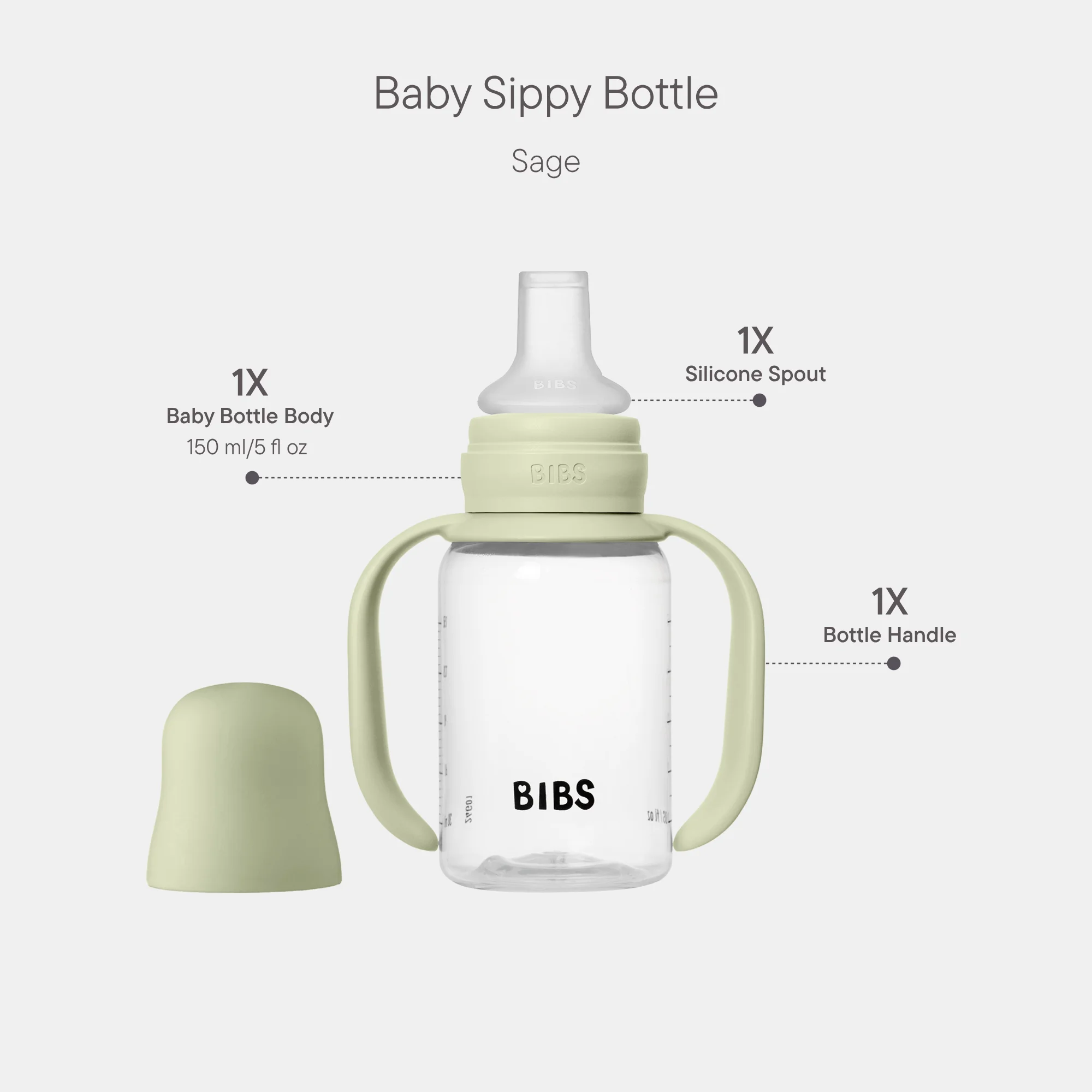 BIBS Baby Sippy Bottle Spout Silicone 1 pack 150 ml Sage