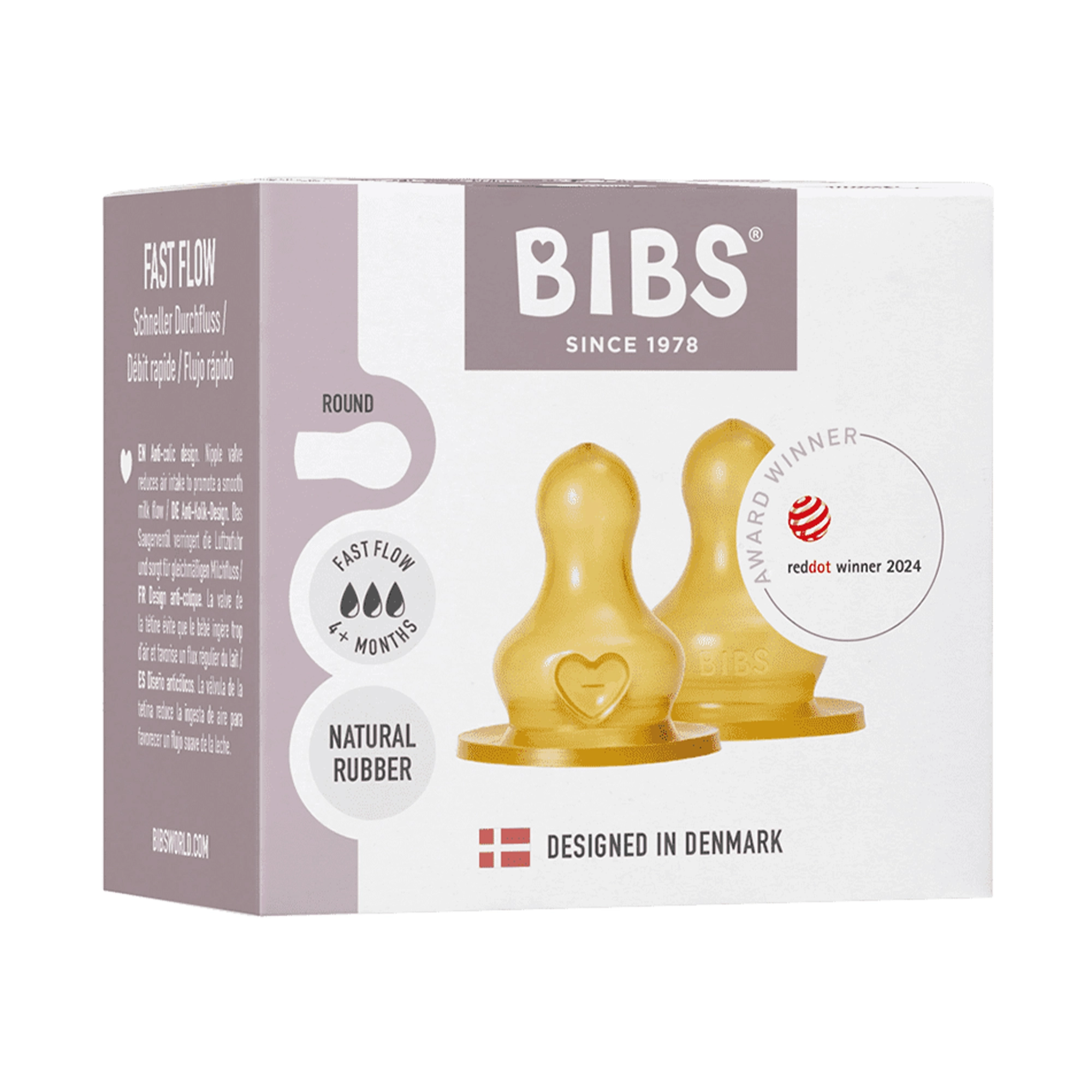 BIBS Baby Bottle Nipple Round Latex 2 Pack Fast Flow
