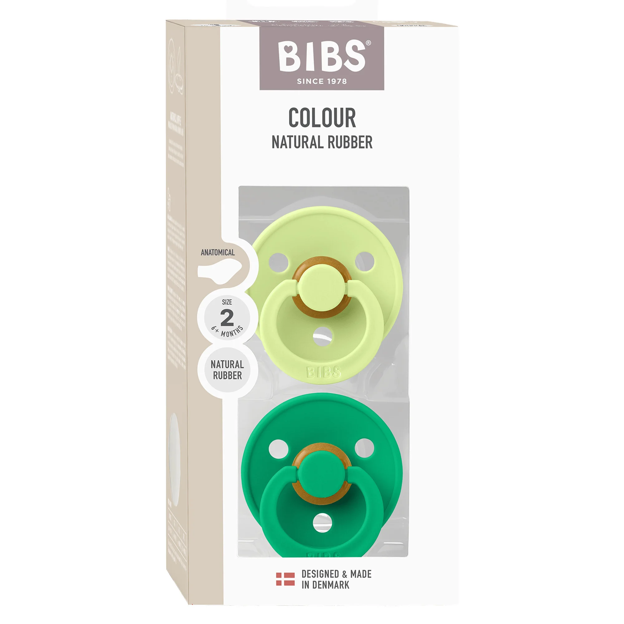 BIBS Pacifier Colour 2 pack Latex Size 1 Matcha/Cactus
