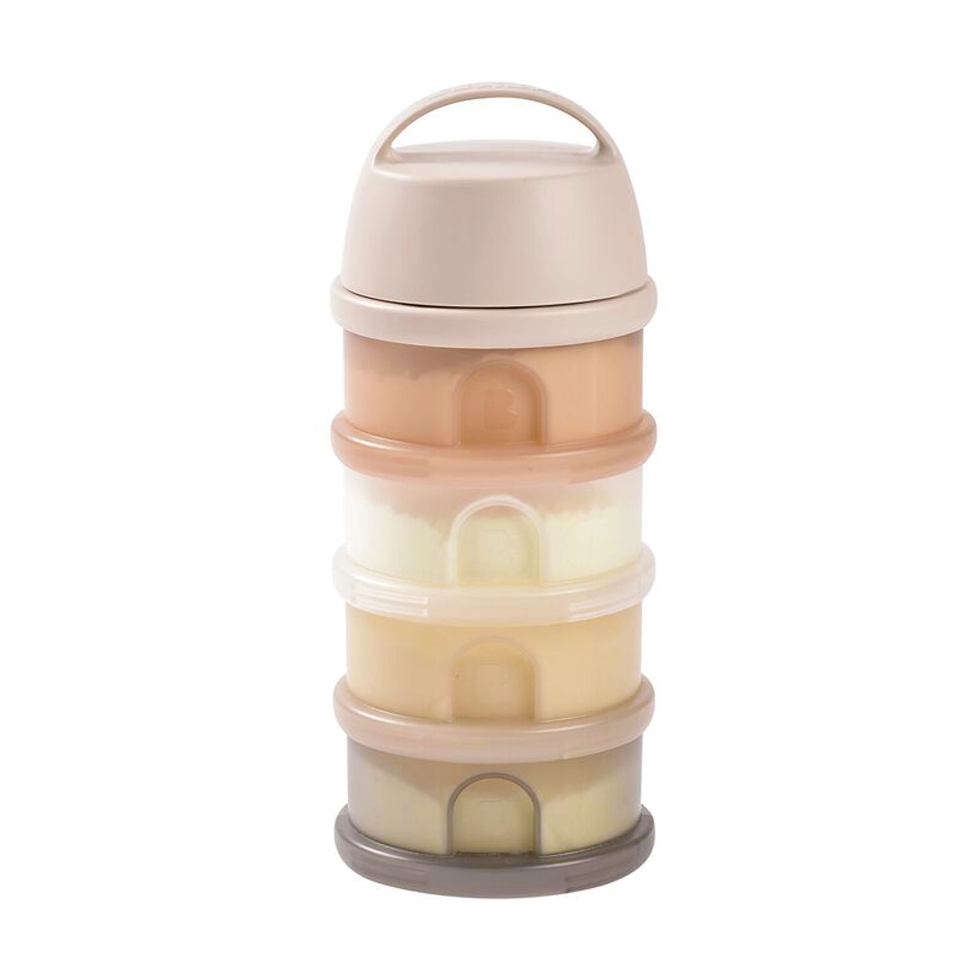 Beaba Formula Milk Container Translucid Clay, 4-Compartment Milk Powder Dispenser, Stackable and Leak-Proof Baby Formula Storage, BPA-Free, Easy to Clean and Portable for Travel, From Newborn