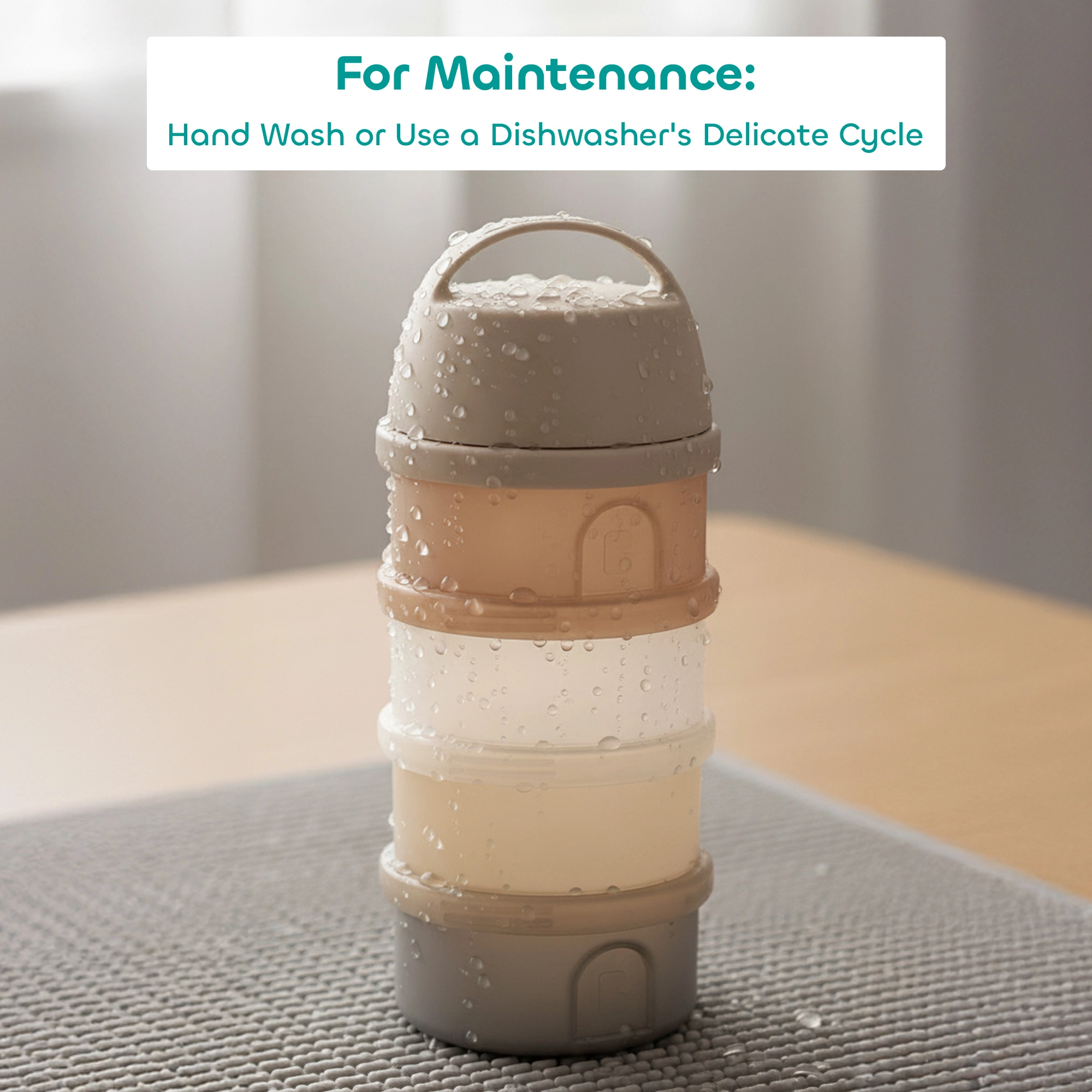 Beaba Formula Milk Container Translucid Clay, 4-Compartment Milk Powder Dispenser, Stackable and Leak-Proof Baby Formula Storage, BPA-Free, Easy to Clean and Portable for Travel, From Newborn