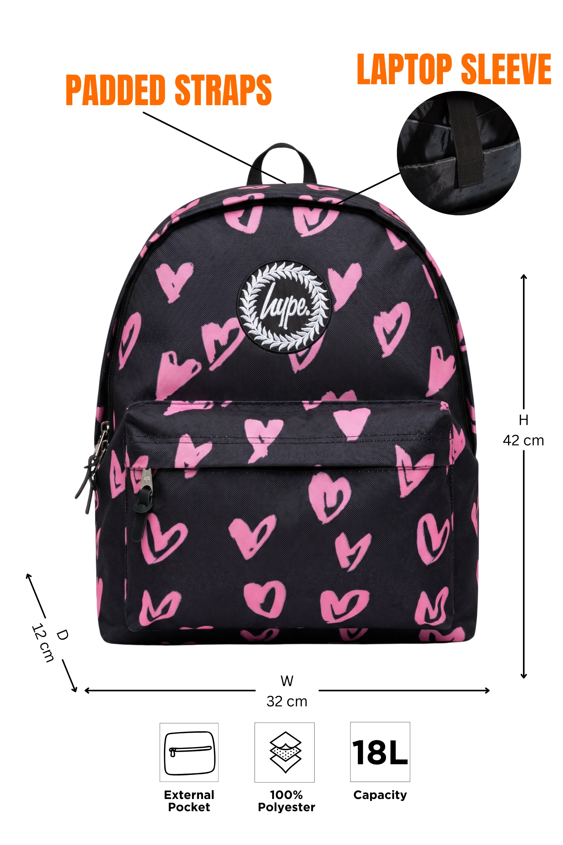 HYPE Backpack Black Pink Scribble Heart