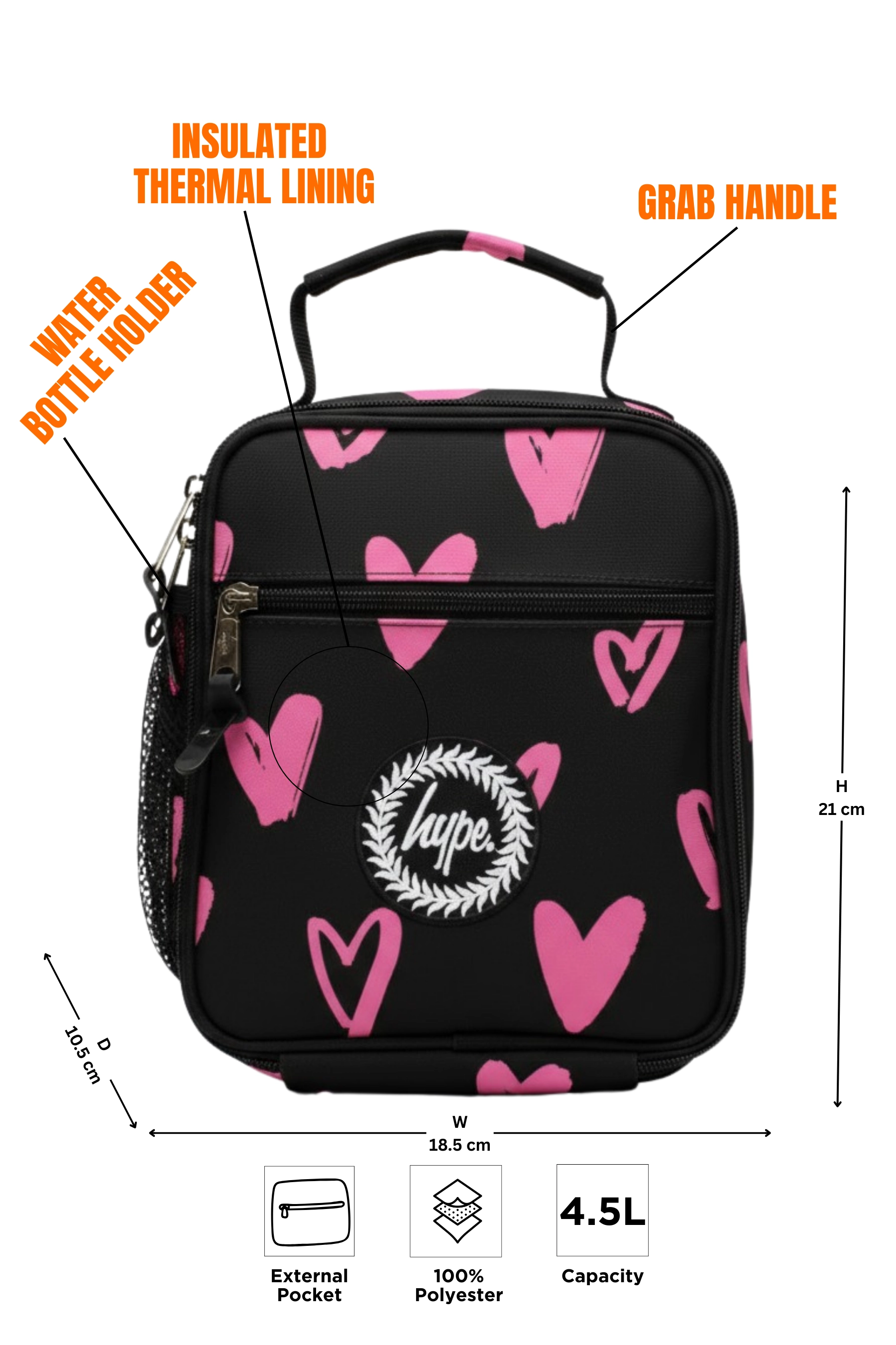 HYPE Lunch Bag Black Pink Scribble Heart