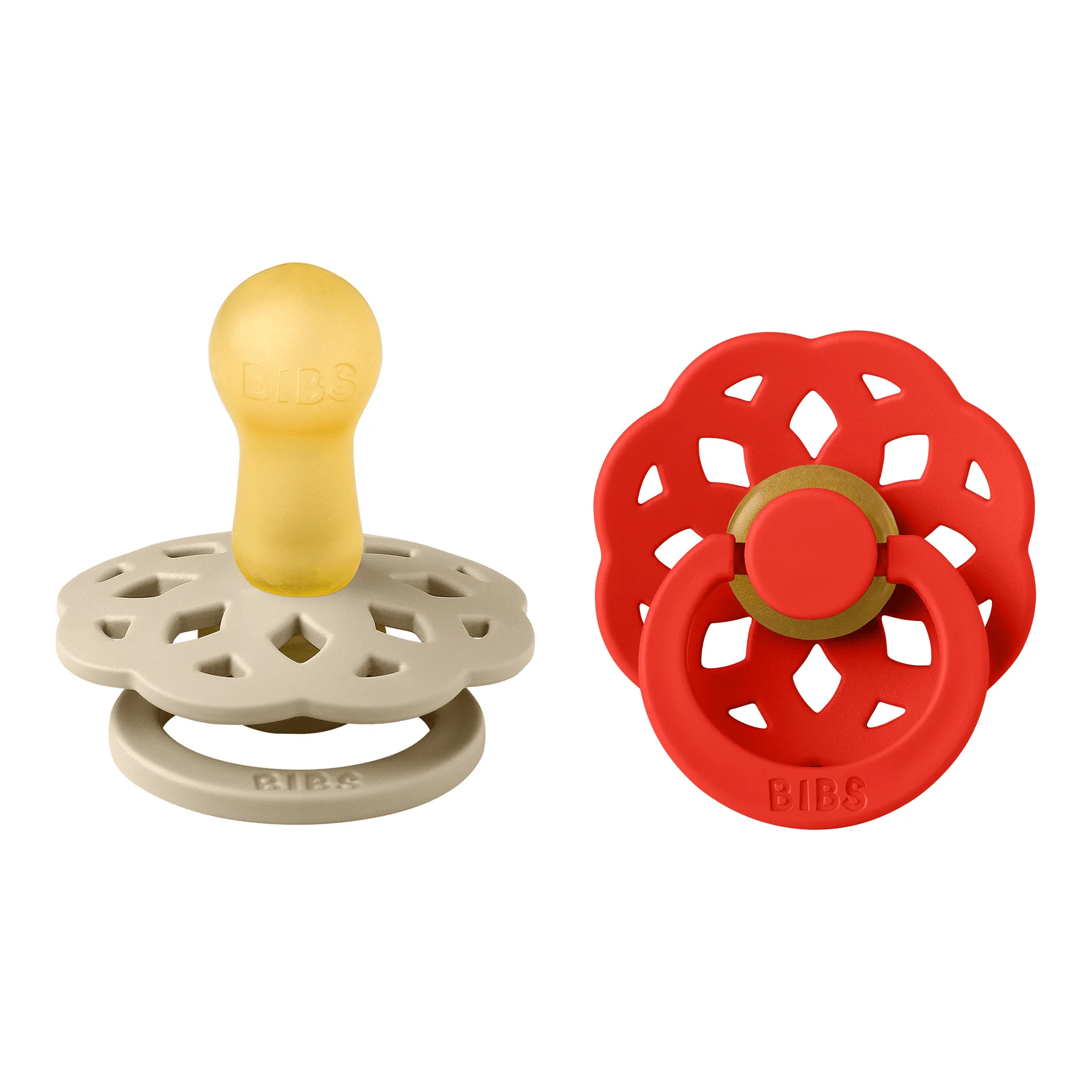 BIBS Boheme Colour Latex Baby Pacifier Size 1, Pack of 2, Natural Rubber Latex Round Cherry-Shaped Nipple, Lightweight, BPA-Free, Vanilla/ Candy Apple