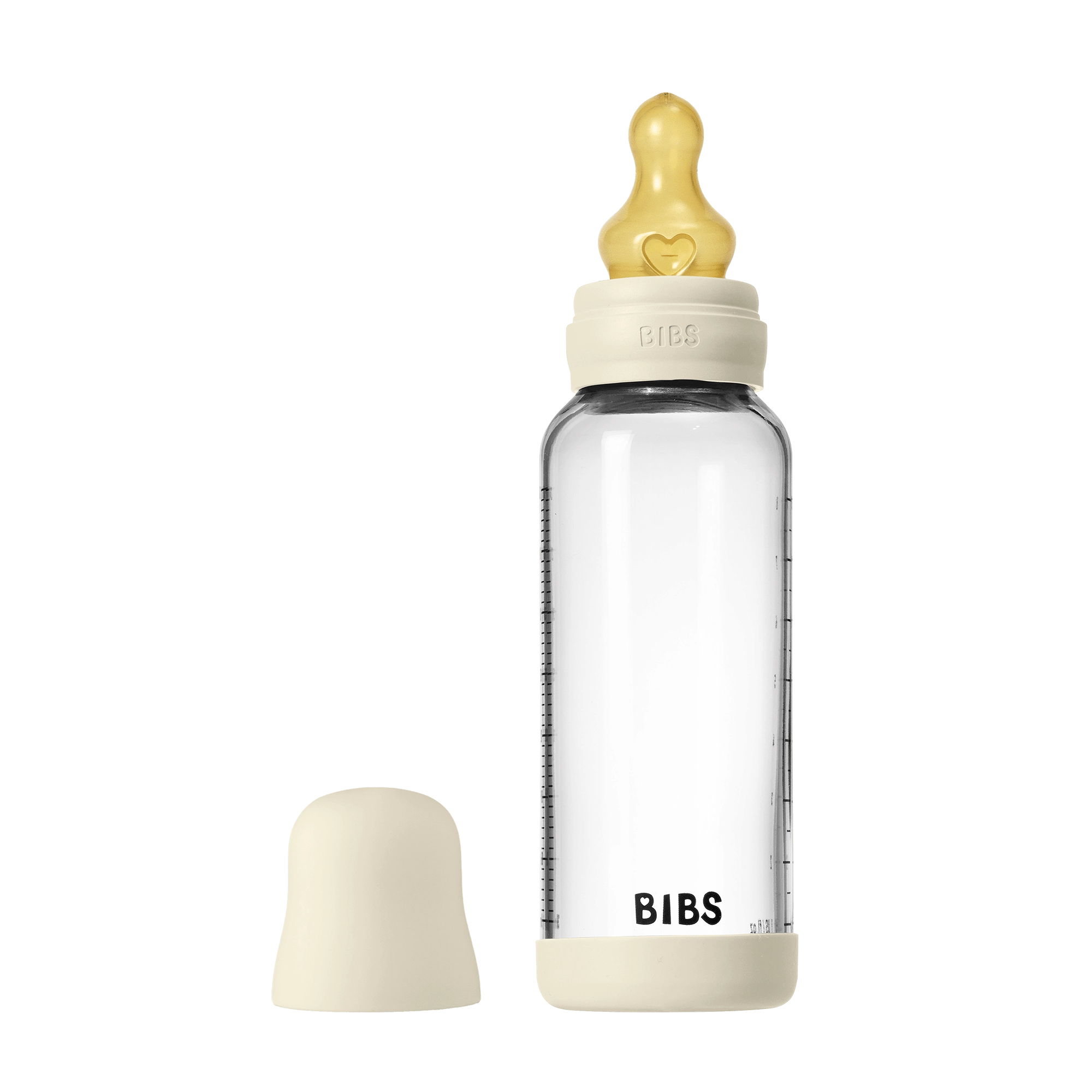 BIBS Glass Baby Bottle Round Latex 1 pack 240 ml Medium Flow Ivory