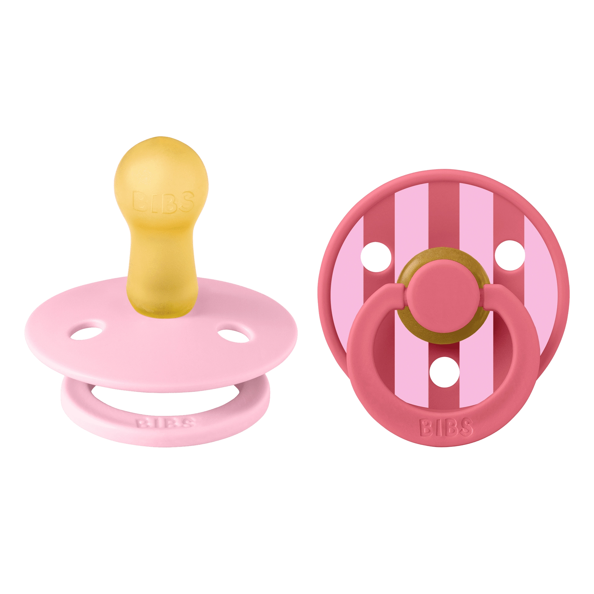BIBS Round Pacifier Studio Colour 2 Pack Block Latex Size 2 Baby Pink Coral Mix