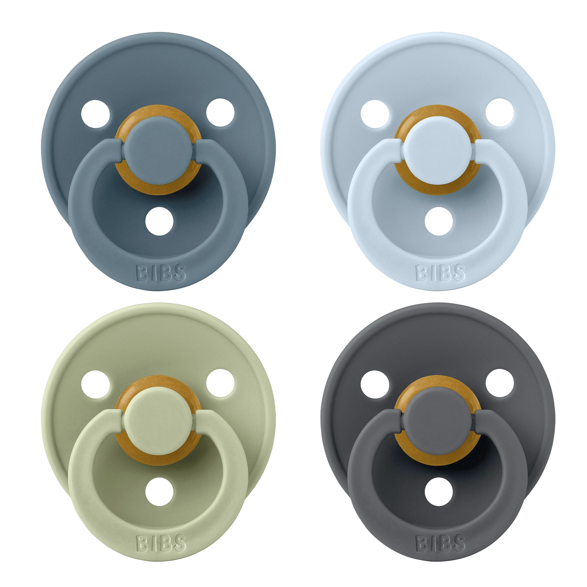 BIBS Round Pacifier Colour 4 Pack Latex Size 2 Petrol Sage Baby Blue Iron