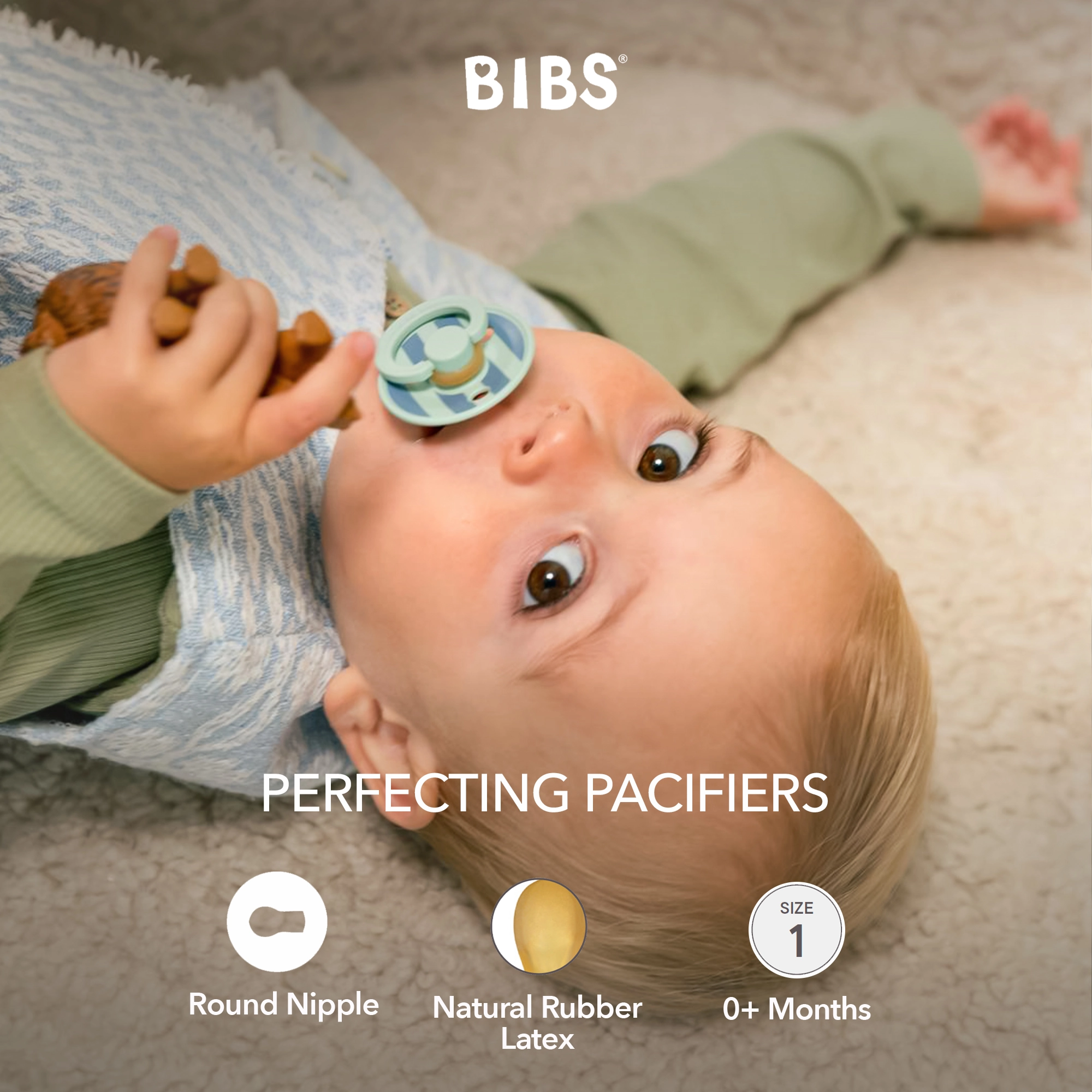 BIBS Round Pacifier Studio Colour 2 Pack Block Latex Size 1 Nordic Mint Petrol Mix