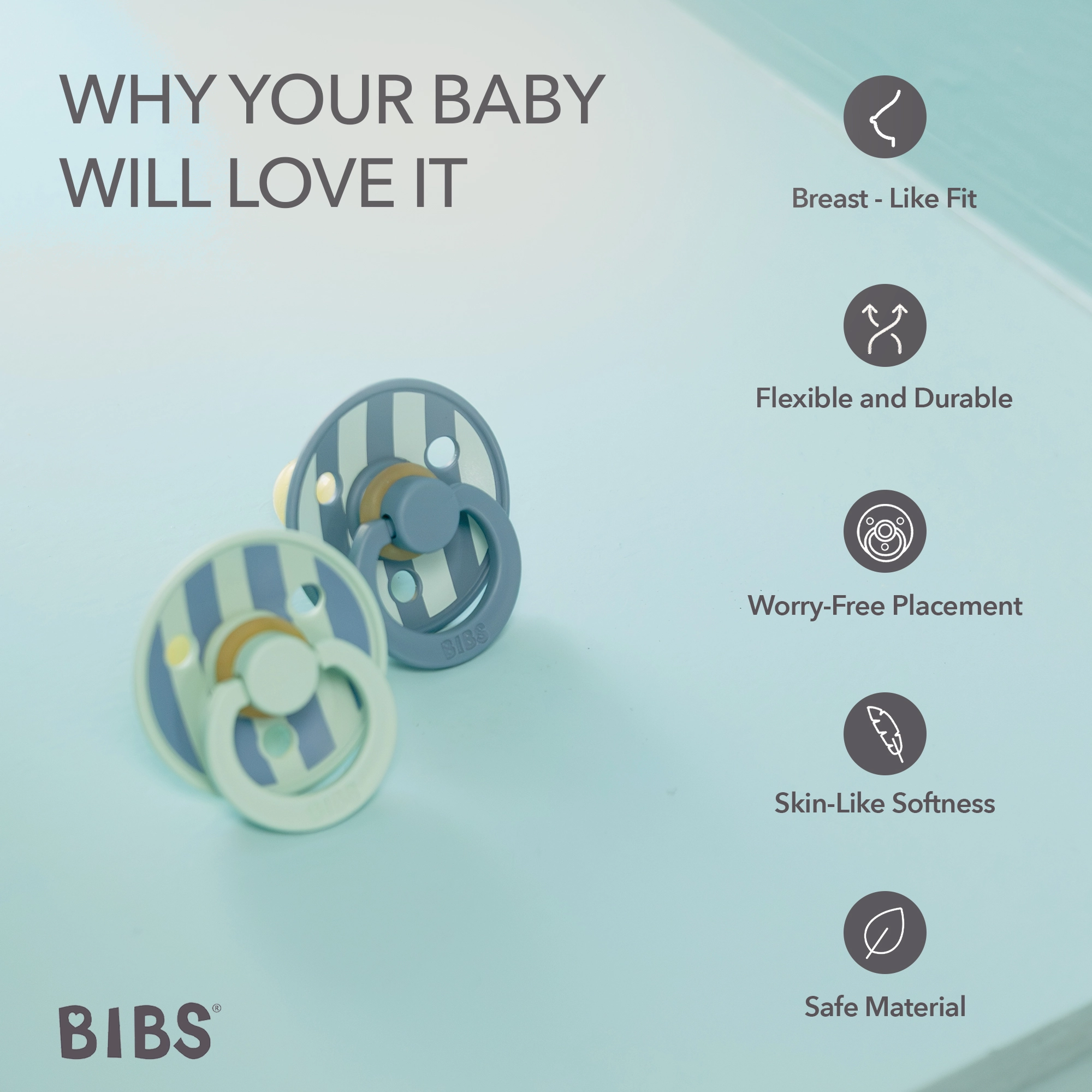 BIBS Round Pacifier Studio Colour 2 Pack Block Latex Size 1 Nordic Mint Petrol Mix