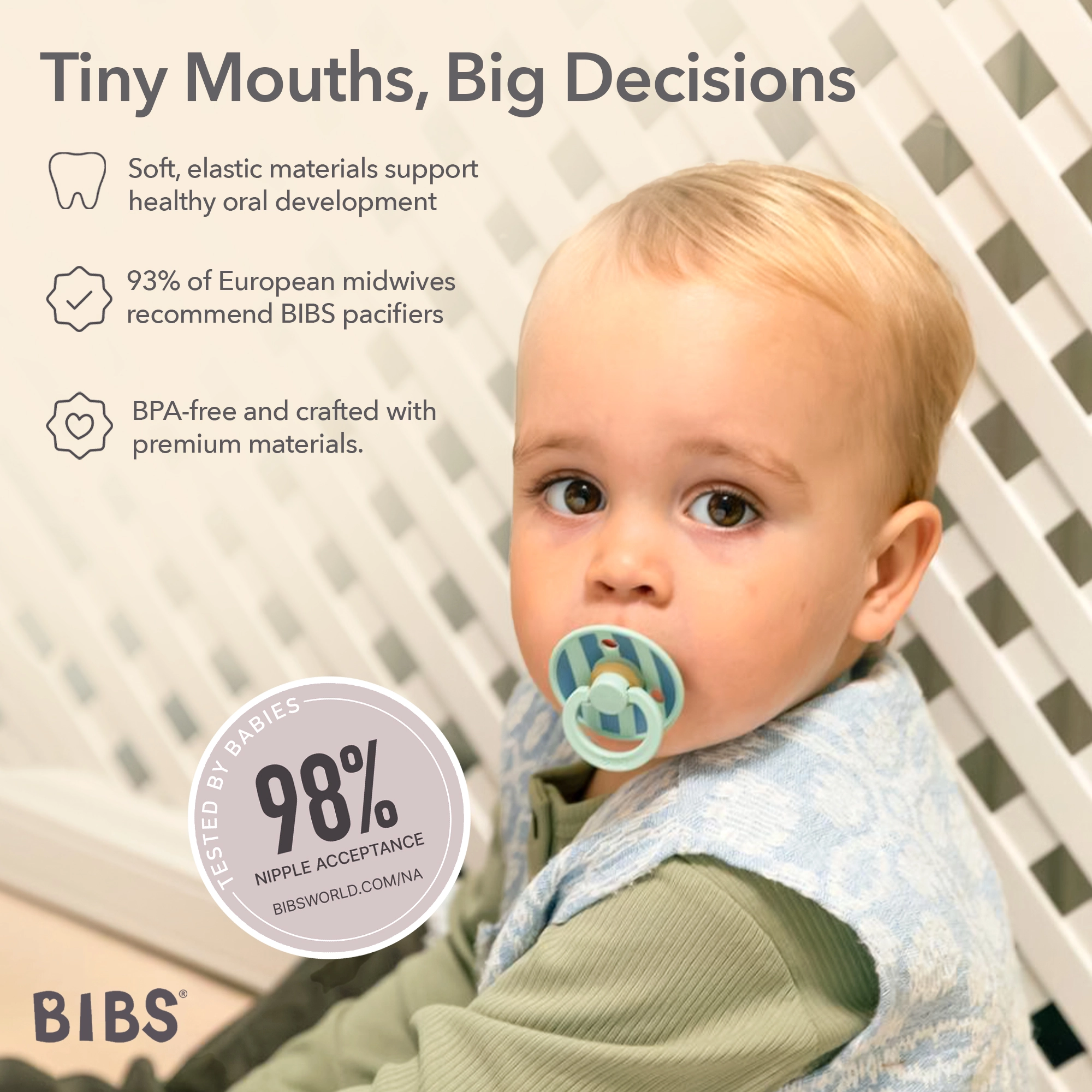BIBS Round Pacifier Studio Colour 2 Pack Block Latex Size 1 Nordic Mint Petrol Mix