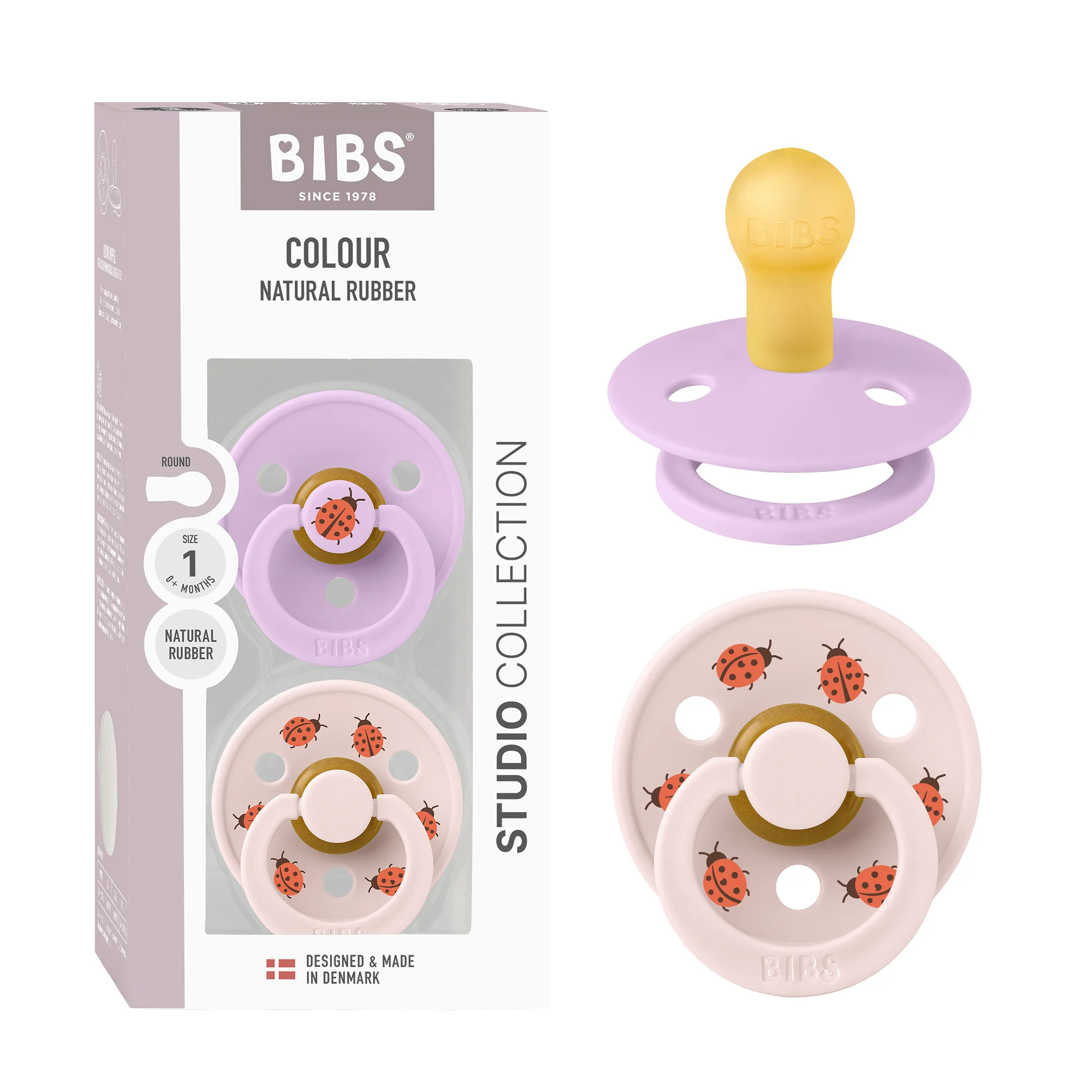 BIBS Pacifier Studio Colour 2 PACK Ladybug Latex Size 1 Violet Sky Mix