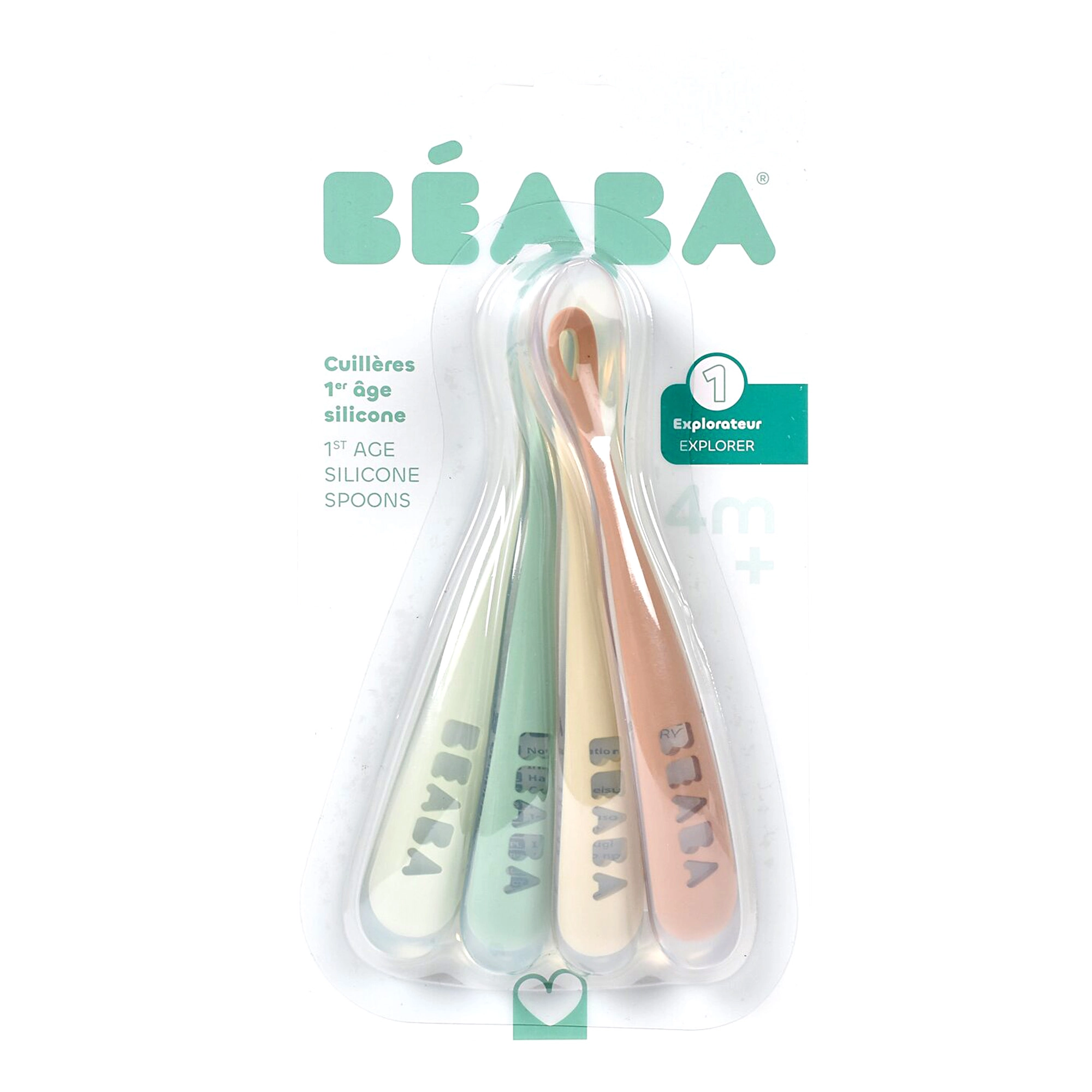 BEABA Set of 4 First Age Silicone Spoons Natural Set