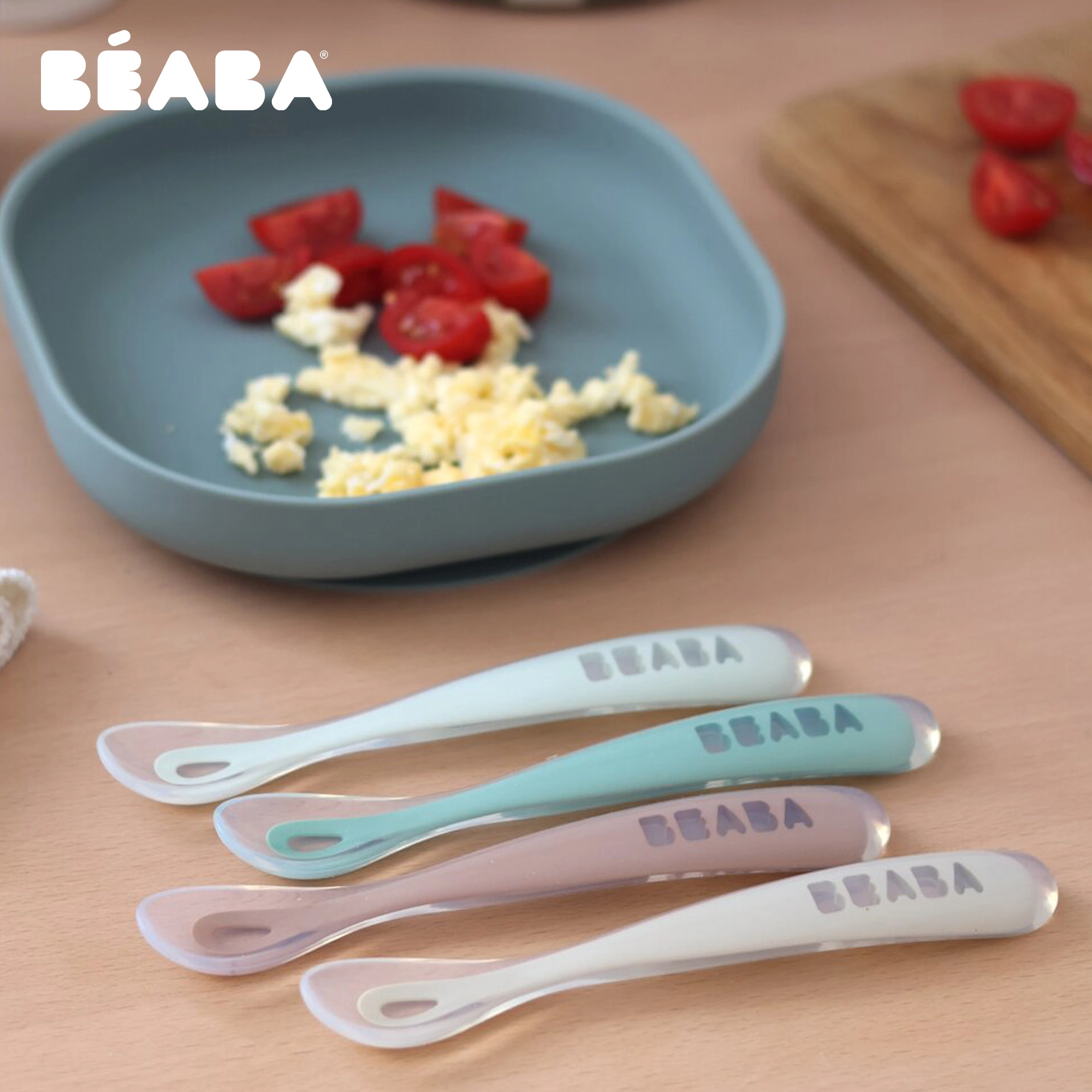 BEABA Set of 4 First Age Silicone Spoons Natural Set
