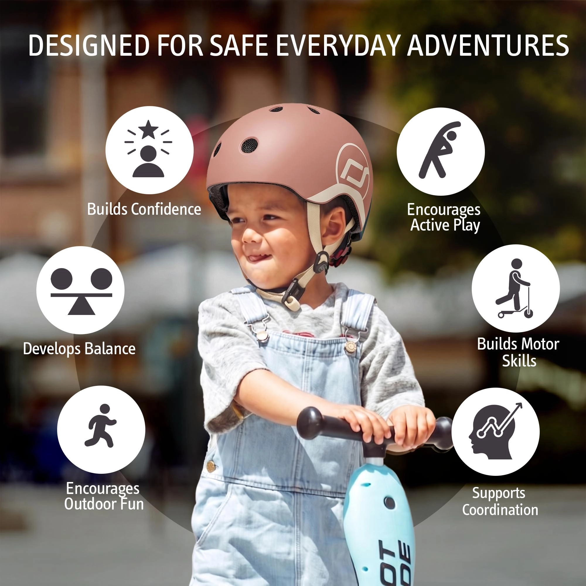 Scoot & Ride Baby Helmet XXS-S, Adjustable Kids Helmet with Magnetic Fastener, Baby Head Protector for Children with 45–51 cm Head Size, Mocha