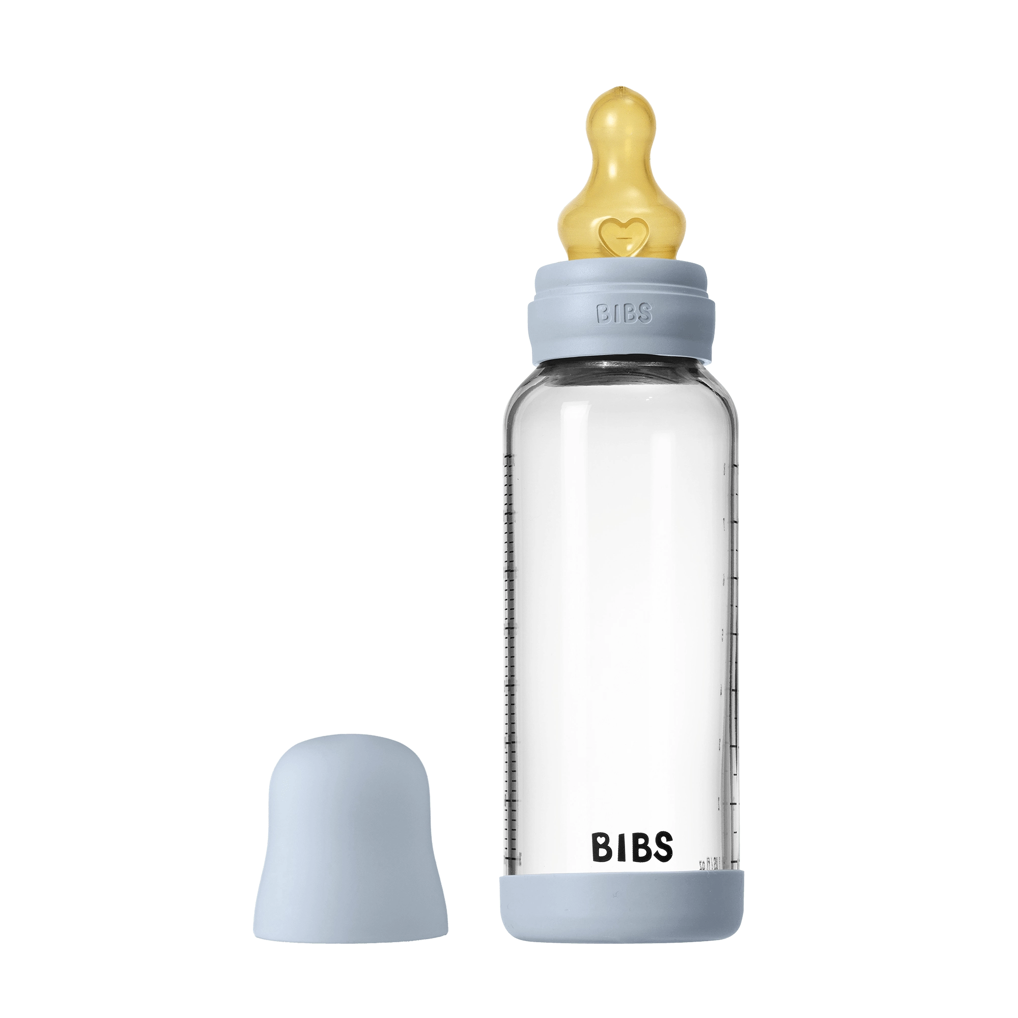 BIBS Glass Baby Bottle Round Latex 1 pack 240 ml Medium Flow Baby Blue