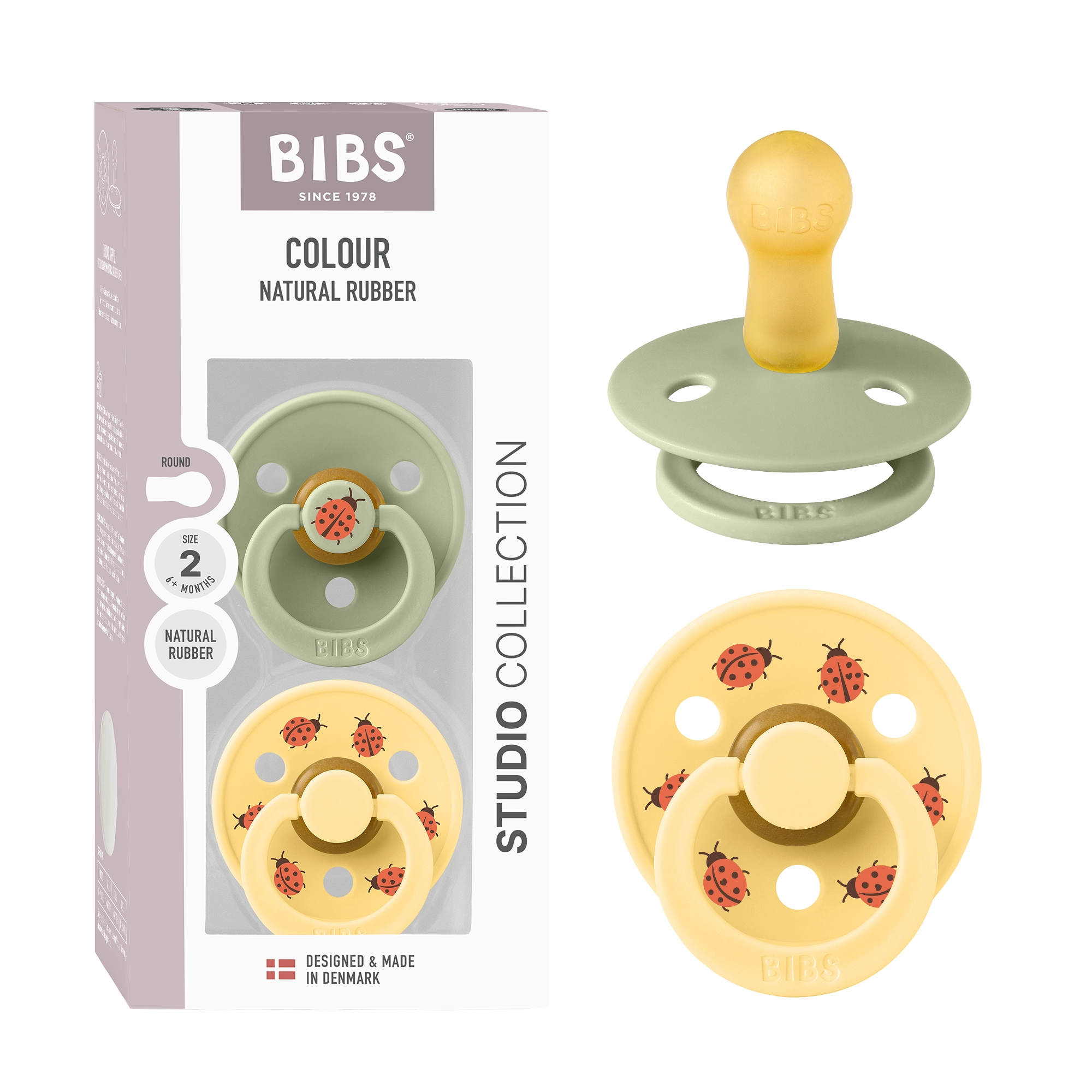 BIBS Pacifier Studio Colour 2 PACK Ladybug Latex Size 2 Sage Mix