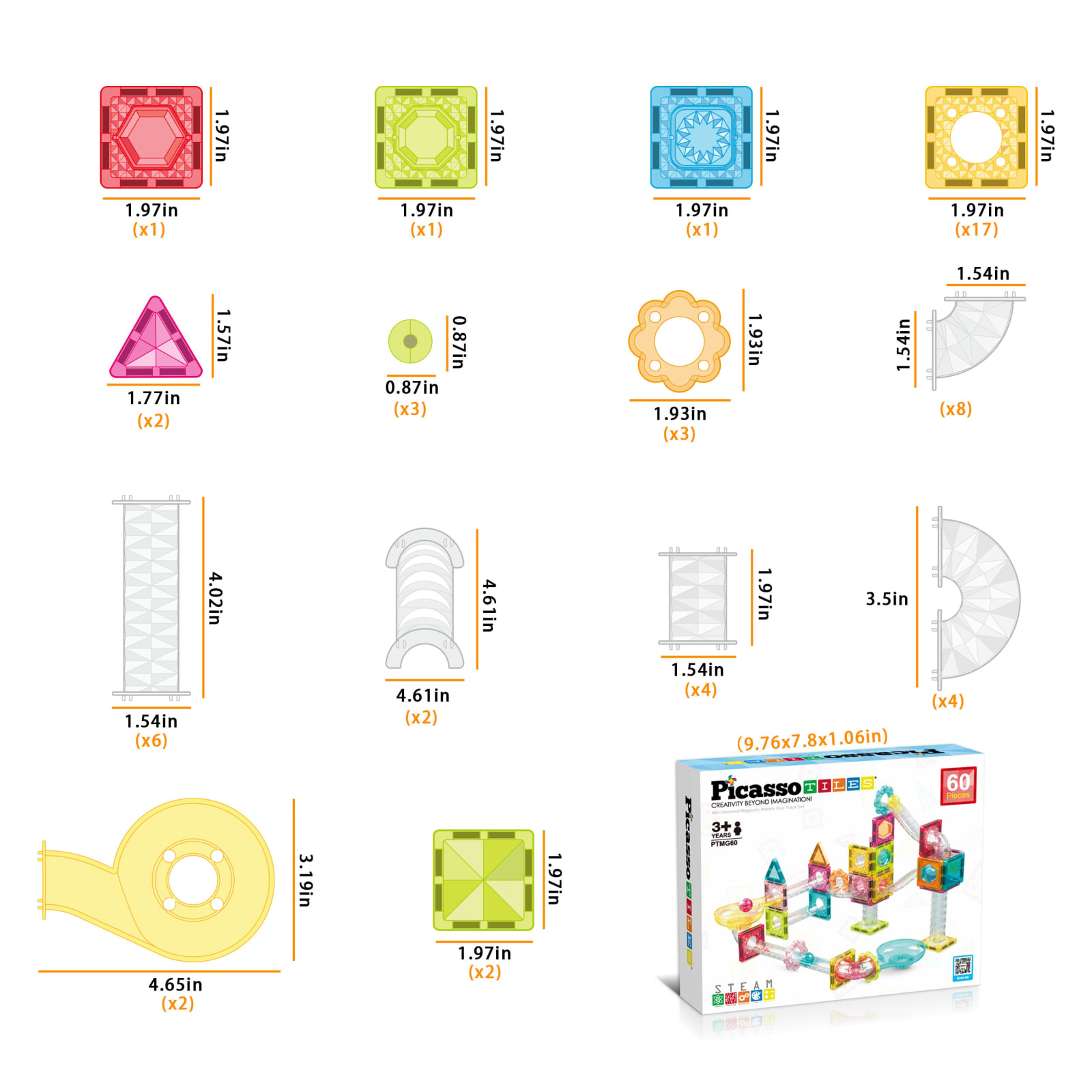 Picasso Tiles - PICASSO MAG. MINI DIAMND RUN TRACK 60PCS