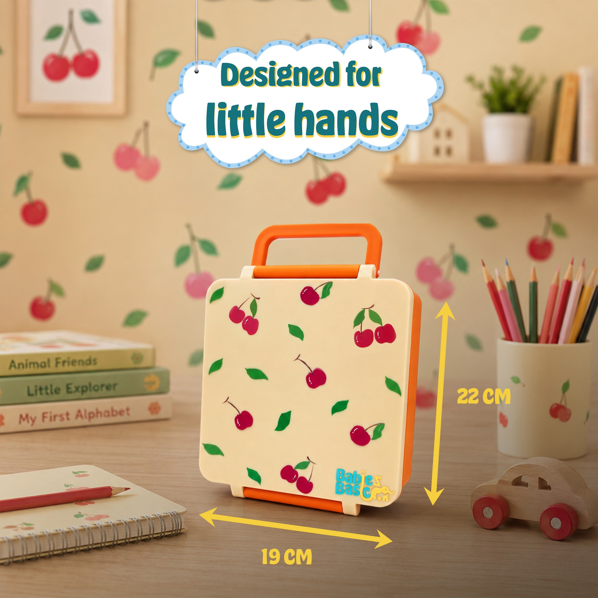 Babies Basic Insulated Bento Lunchbox, Built-in Thermos, Leakproof Compartments, 3+ Years - Beige - Fruit