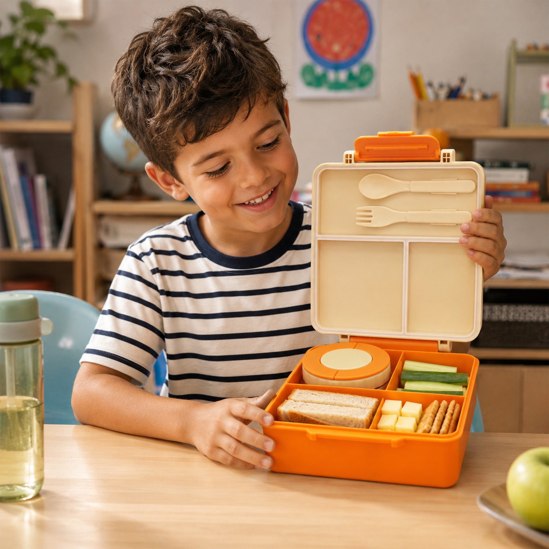Babies Basic Insulated Bento Lunchbox, Built-in Thermos, Leakproof Compartments, 3+ Years - Beige - Zoo