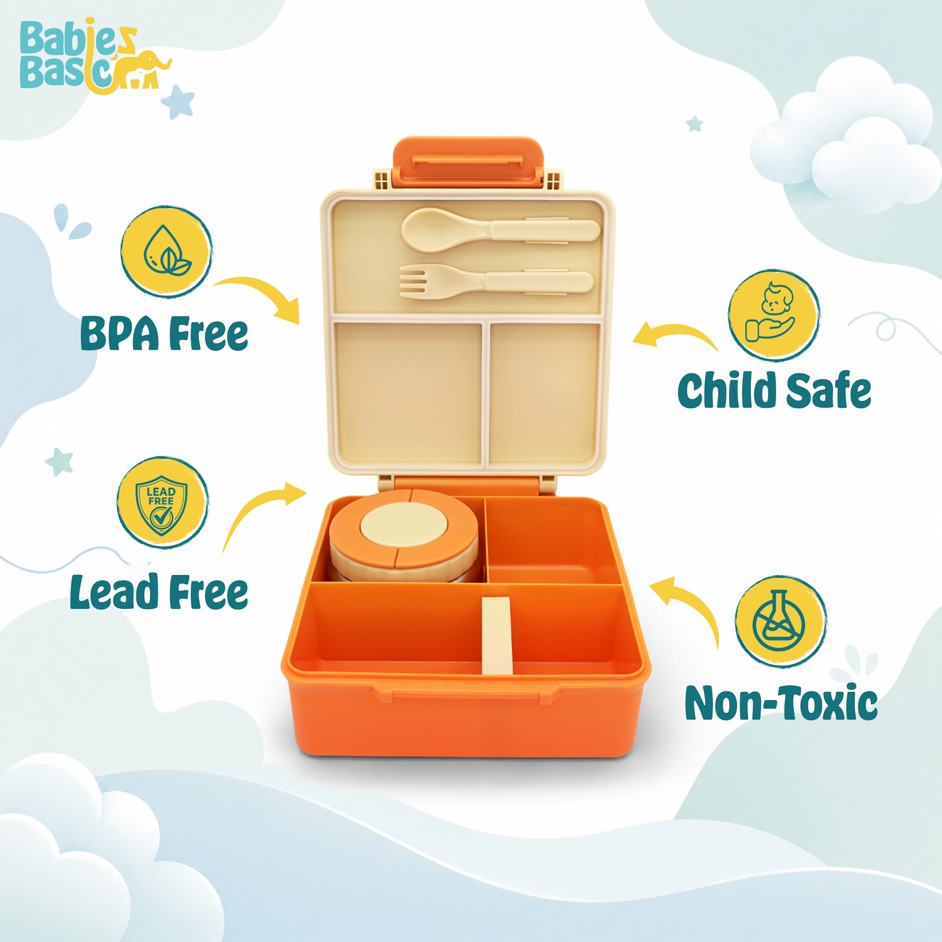 Babies Basic Insulated Bento Lunchbox, Built-in Thermos, Leakproof Compartments, 3+ Years – Beige – Zoo