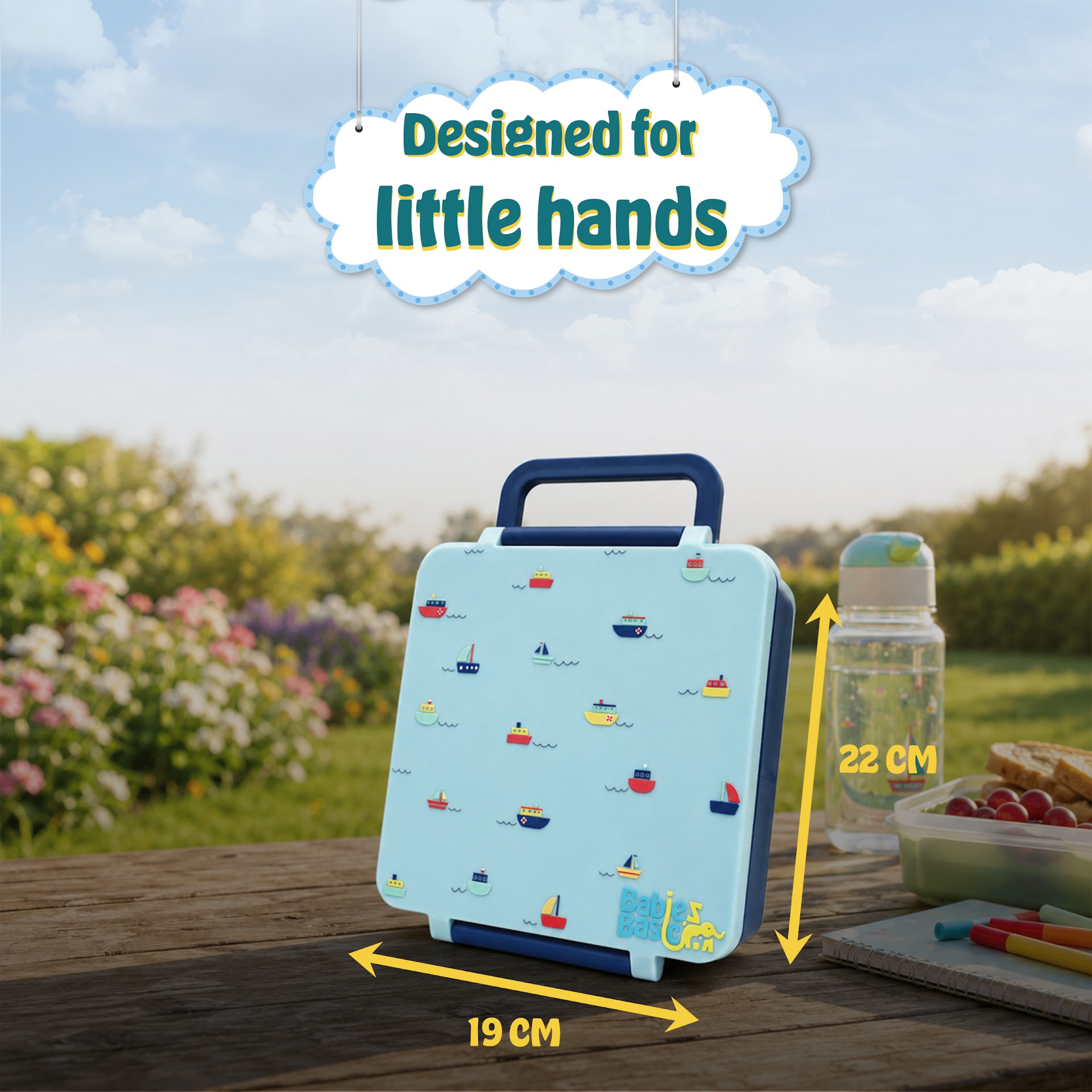 Babies Basic Insulated Bento Lunchbox, Built-in Thermos, Leakproof Compartments, 3+ Years - Blue - Boat